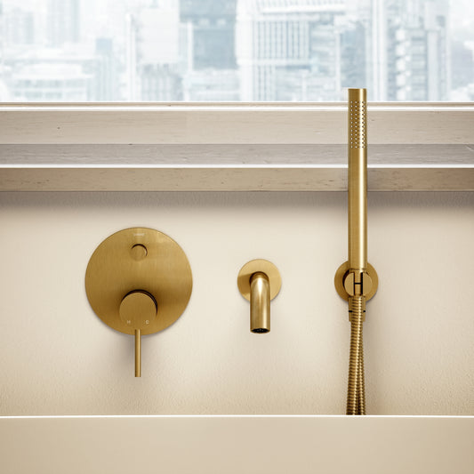 Luxe Brushed Gold Wall Mounted Bath Shower Mixer Tap