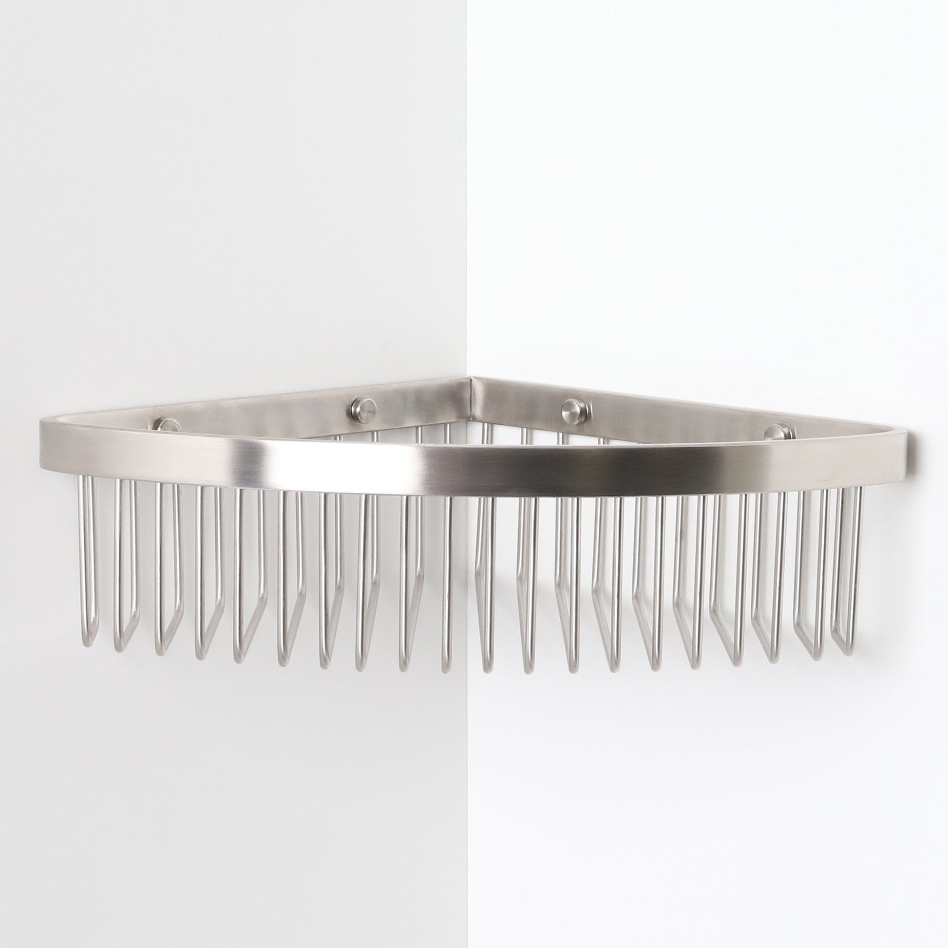 Luxe Brushed Stainless Corner Shower Storage Basket