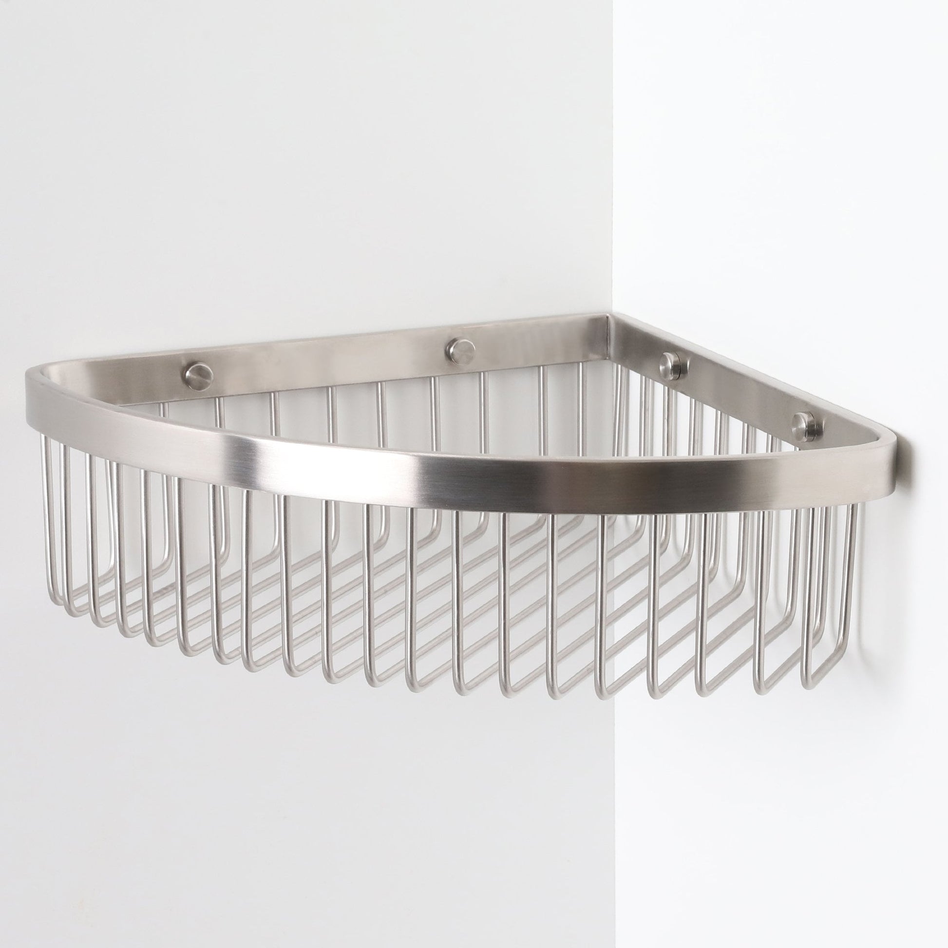 Luxe Brushed Stainless Corner Shower Storage Basket