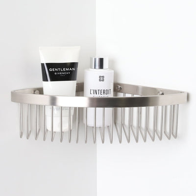 Luxe Brushed Stainless Corner Shower Storage Basket