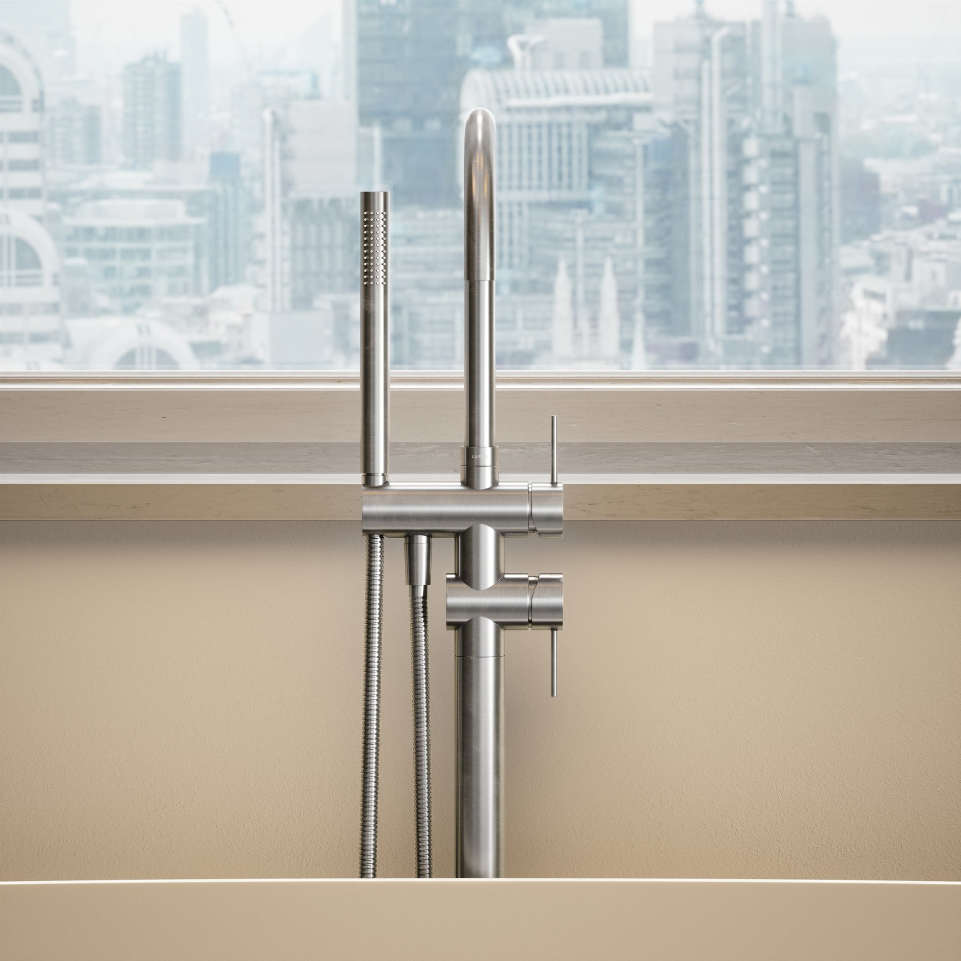 Luxe Brushed Stainless Floorstanding Bath Shower Mixer Tap