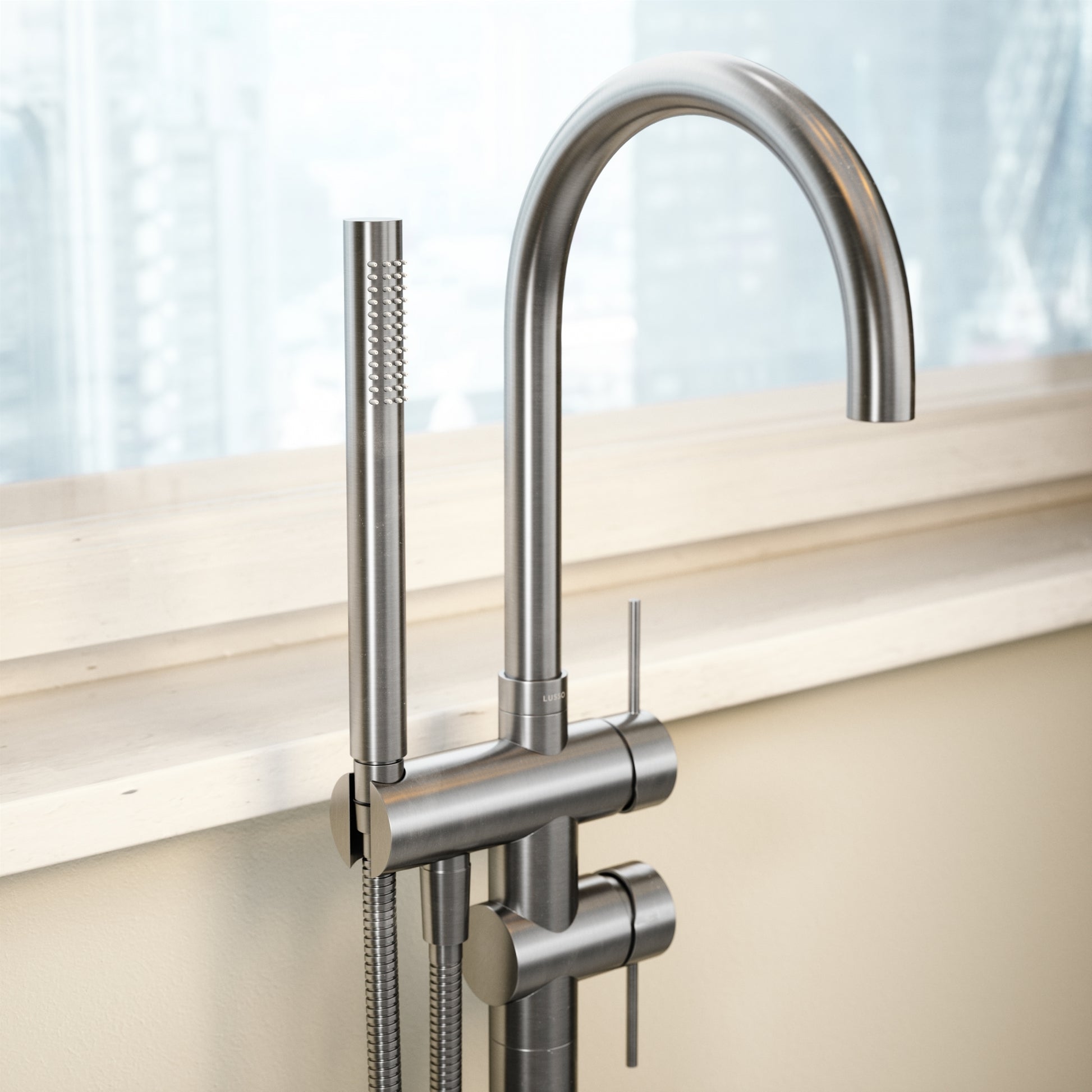 Luxe Brushed Stainless Floorstanding Bath Shower Mixer Tap