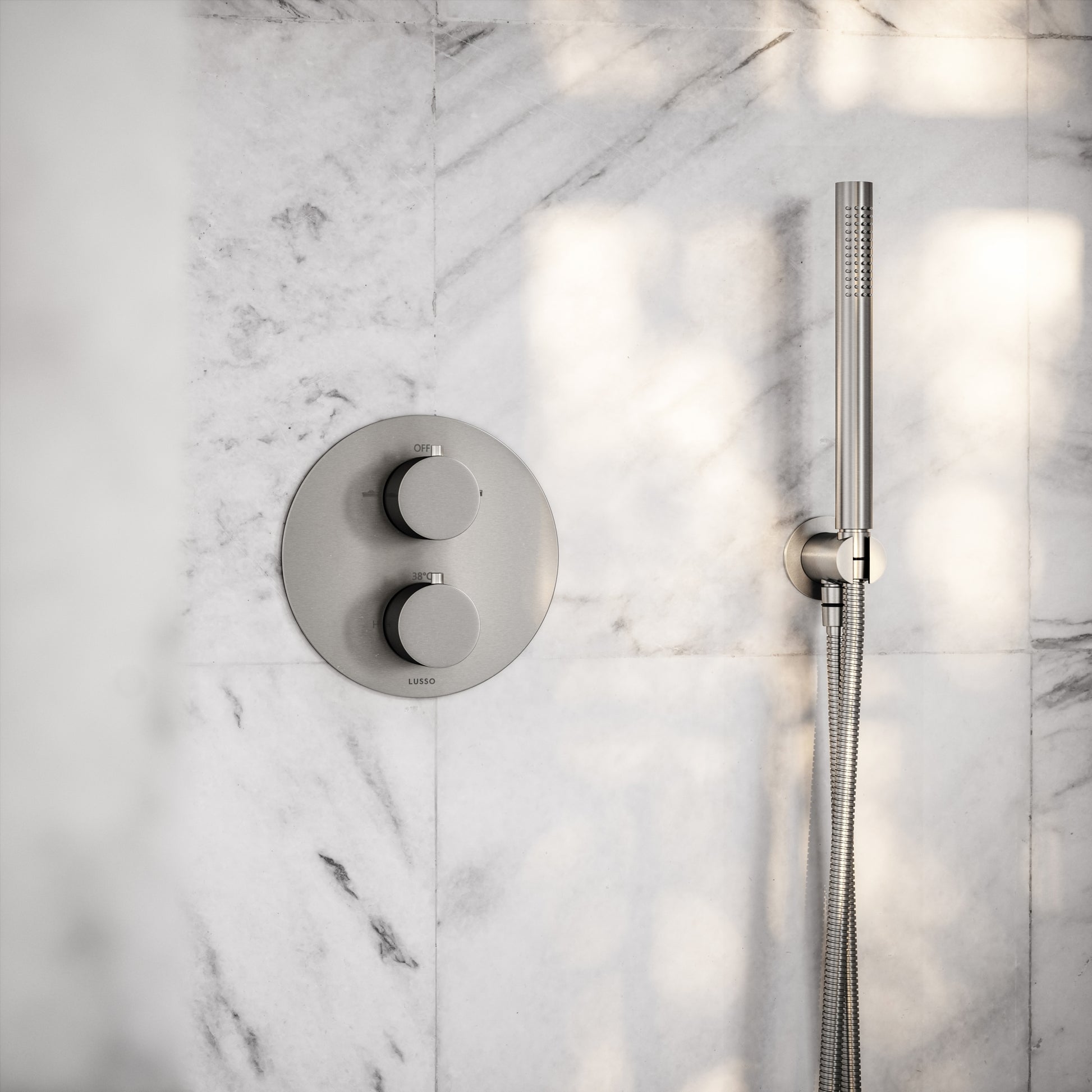 Luxe Brushed Stainless Thermostatic Shower with Handheld Shower