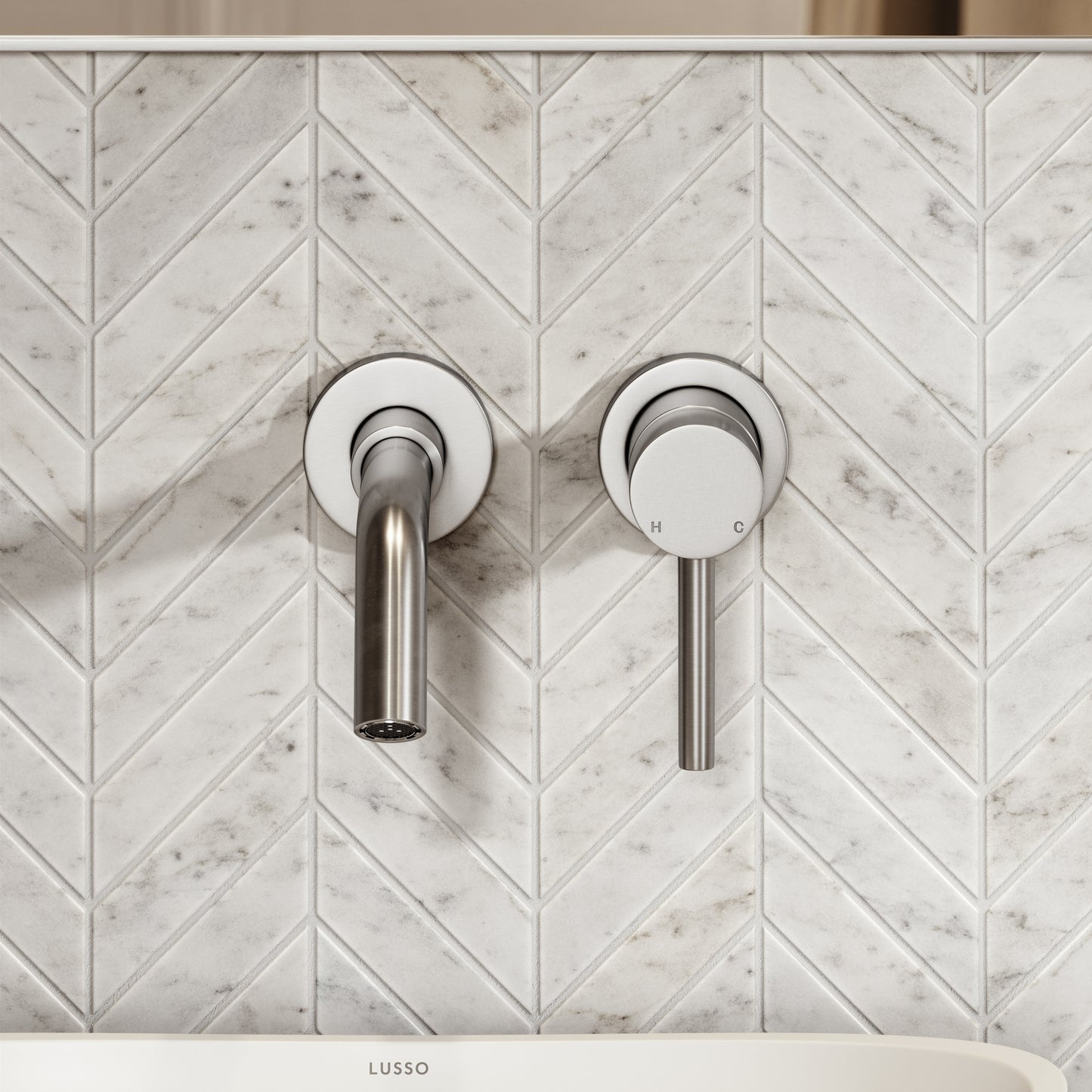 Luxe Brushed Stainless Wall Mounted Basin Mixer Tap V1