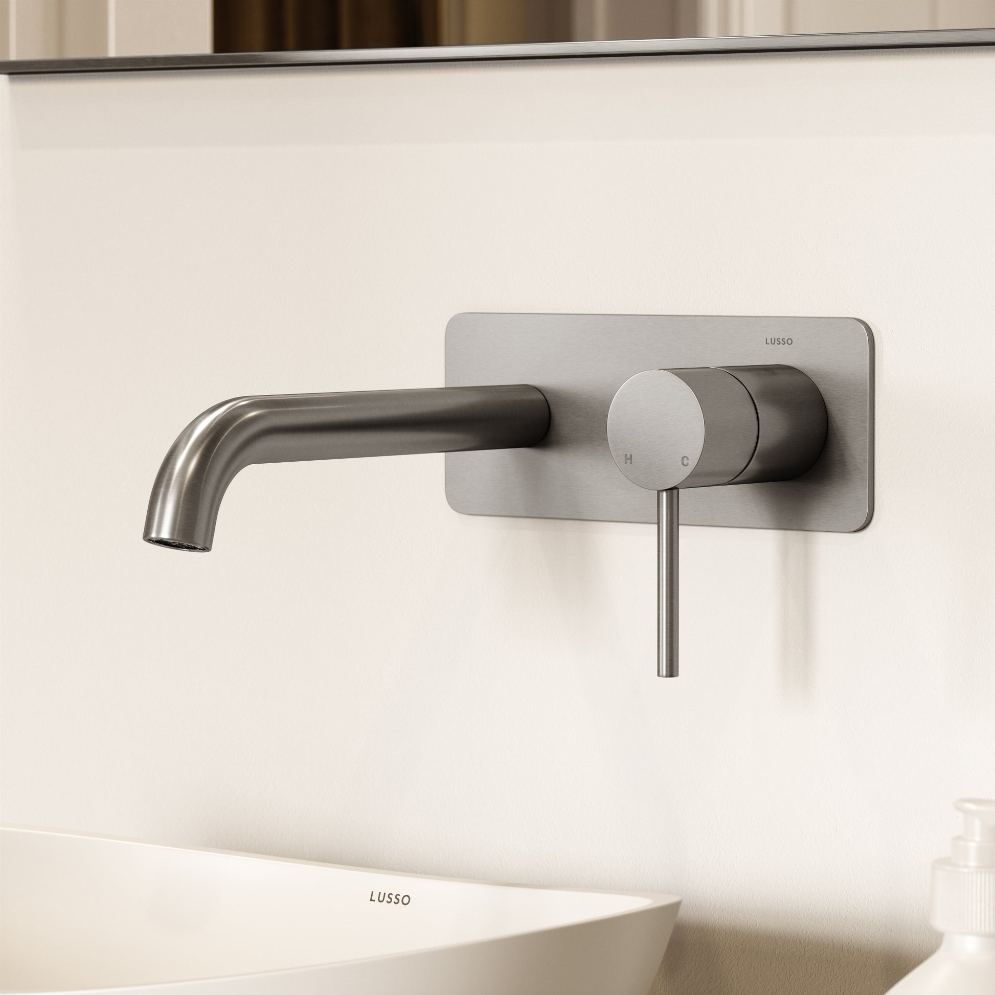 Luxe Brushed Stainless Wall Mounted Basin Mixer Tap V2