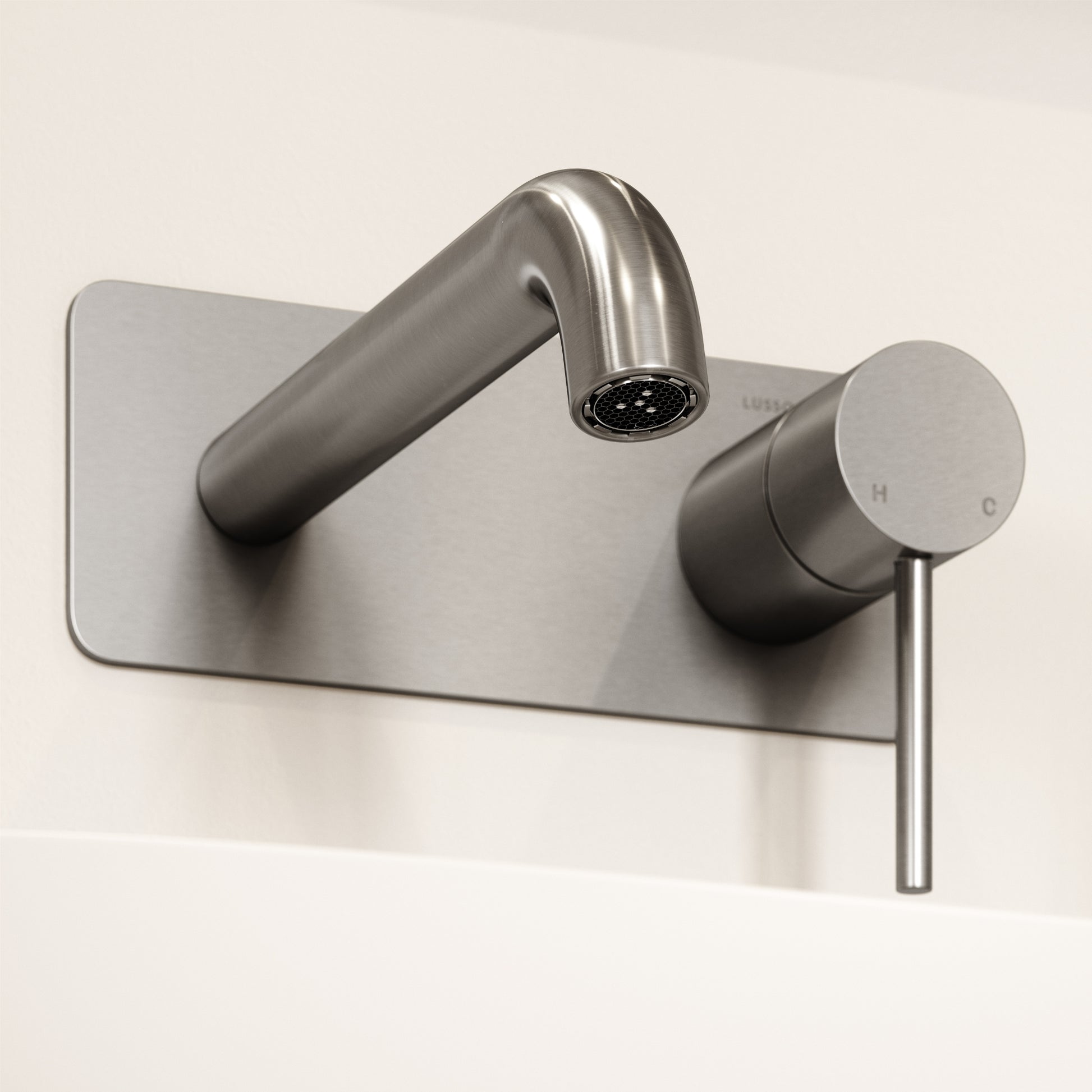 Luxe Brushed Stainless Wall Mounted Basin Mixer Tap V2