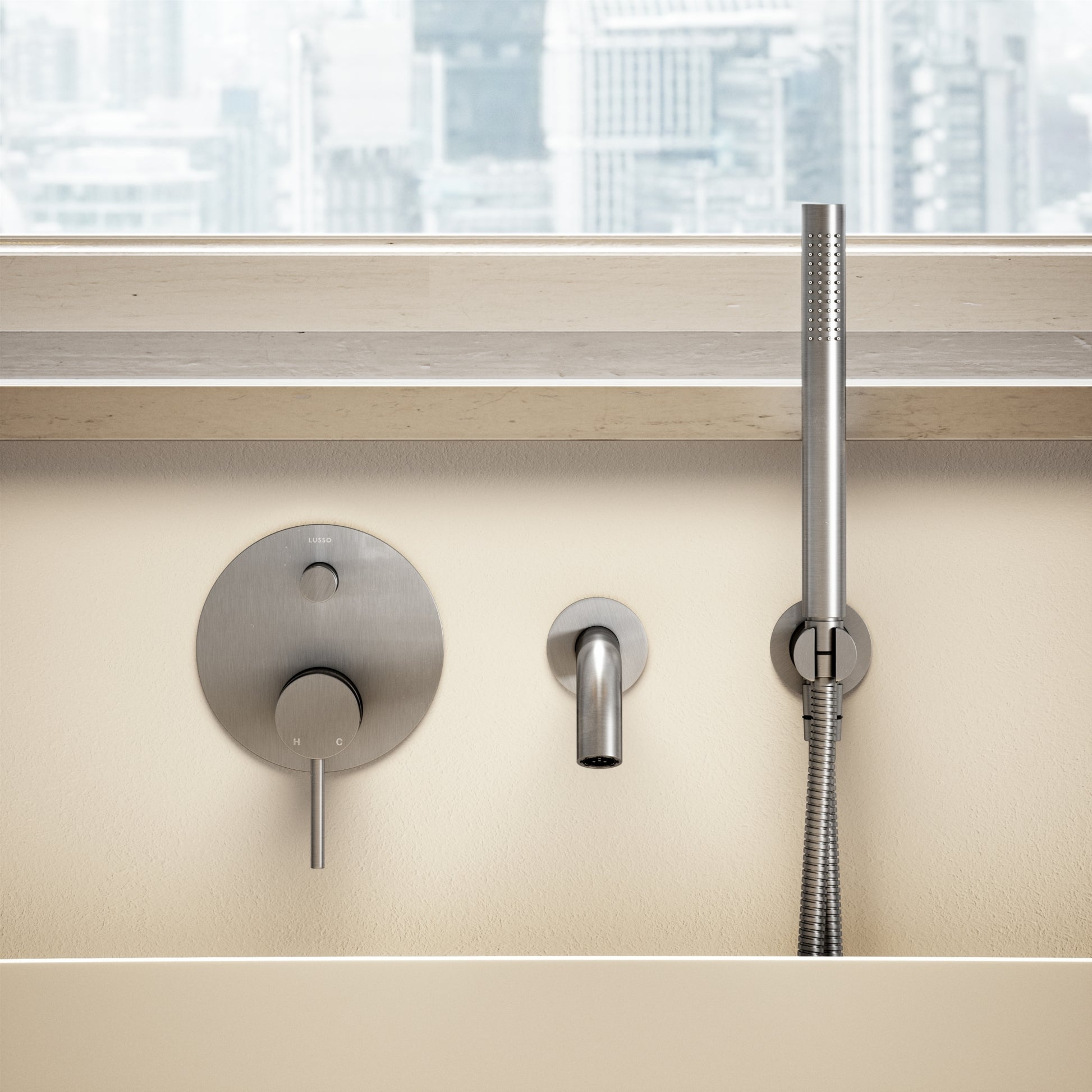 Luxe Brushed Stainless Wall Mounted Bath Shower Mixer Tap