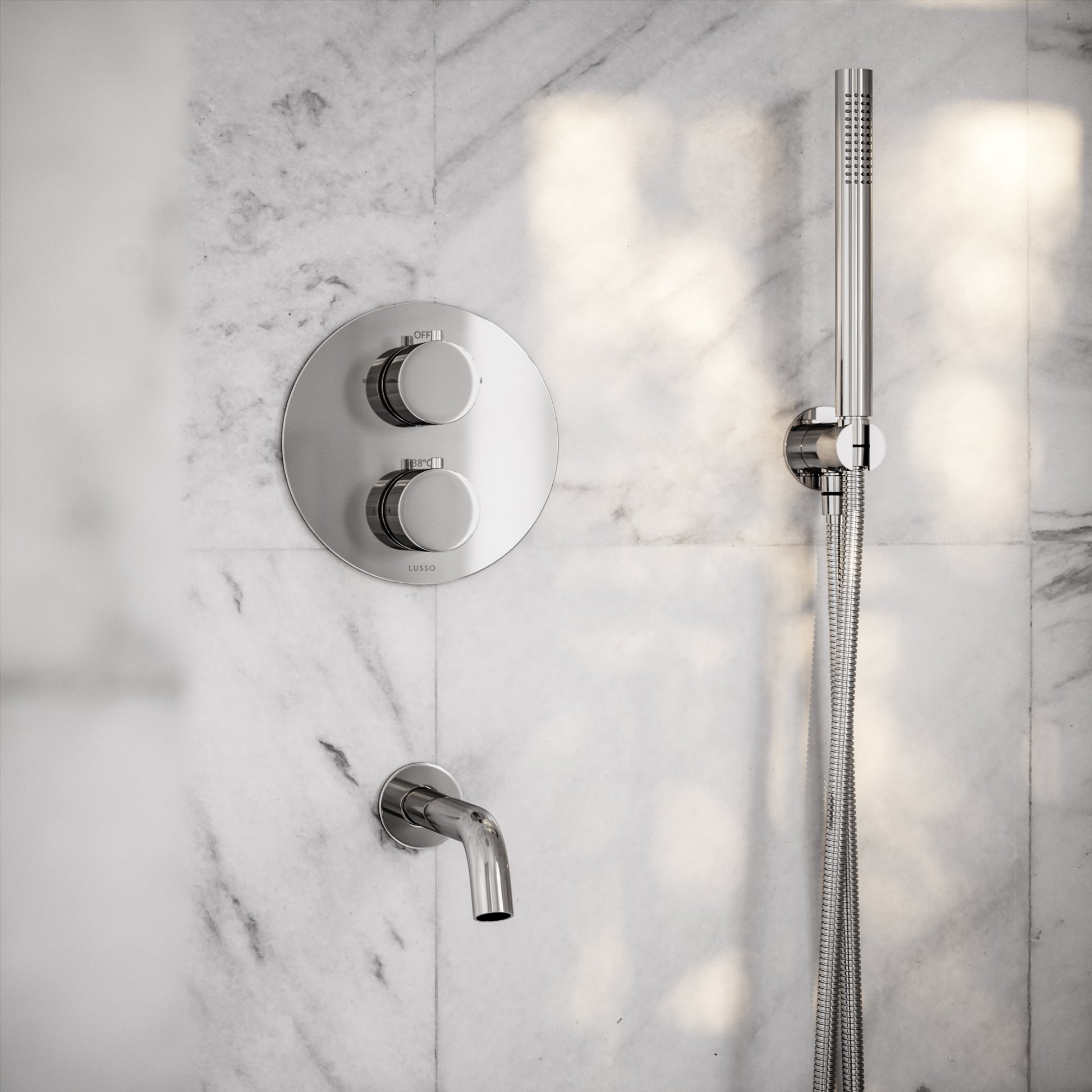 Luxe Chrome 3 Way Thermostatic Shower with Handheld Shower & Bath Spout