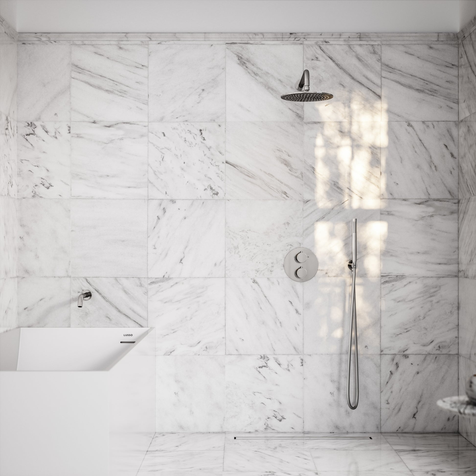 Luxe Chrome 3 Way Thermostatic Shower with Handheld Shower & Bath Spout