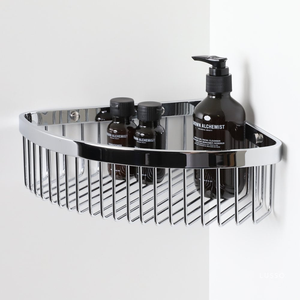 Luxe Chrome Corner Shower Storage Basket