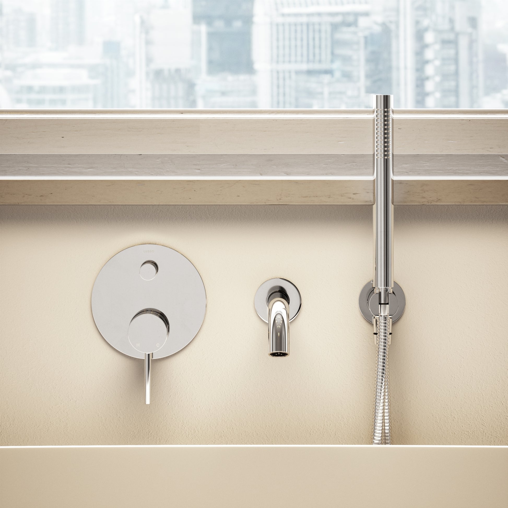 Luxe Chrome Wall Mounted Bath Shower Mixer Tap