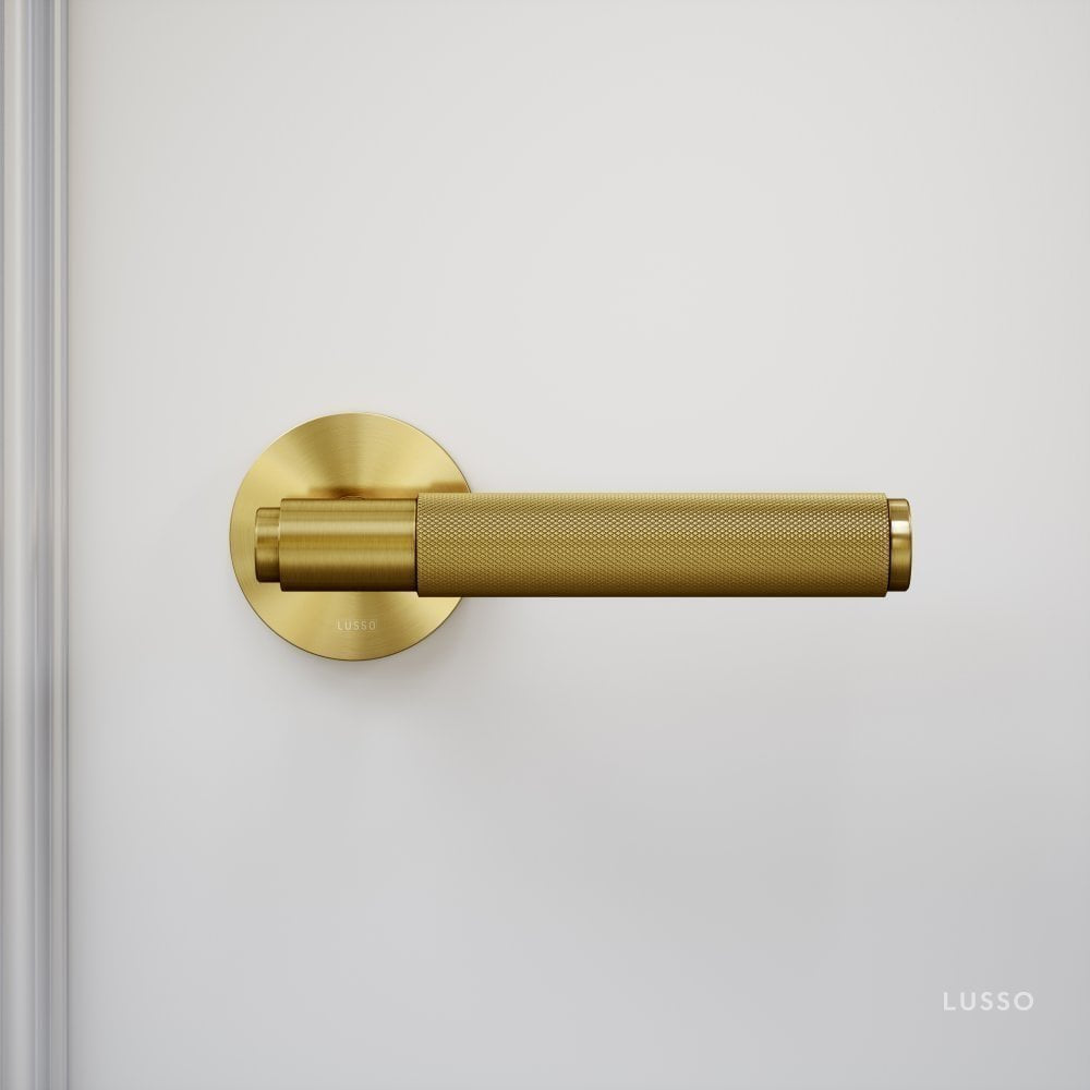 Luxe Knurled Brushed Gold Bathroom WC Door Handle Latch and Hinge Bundle