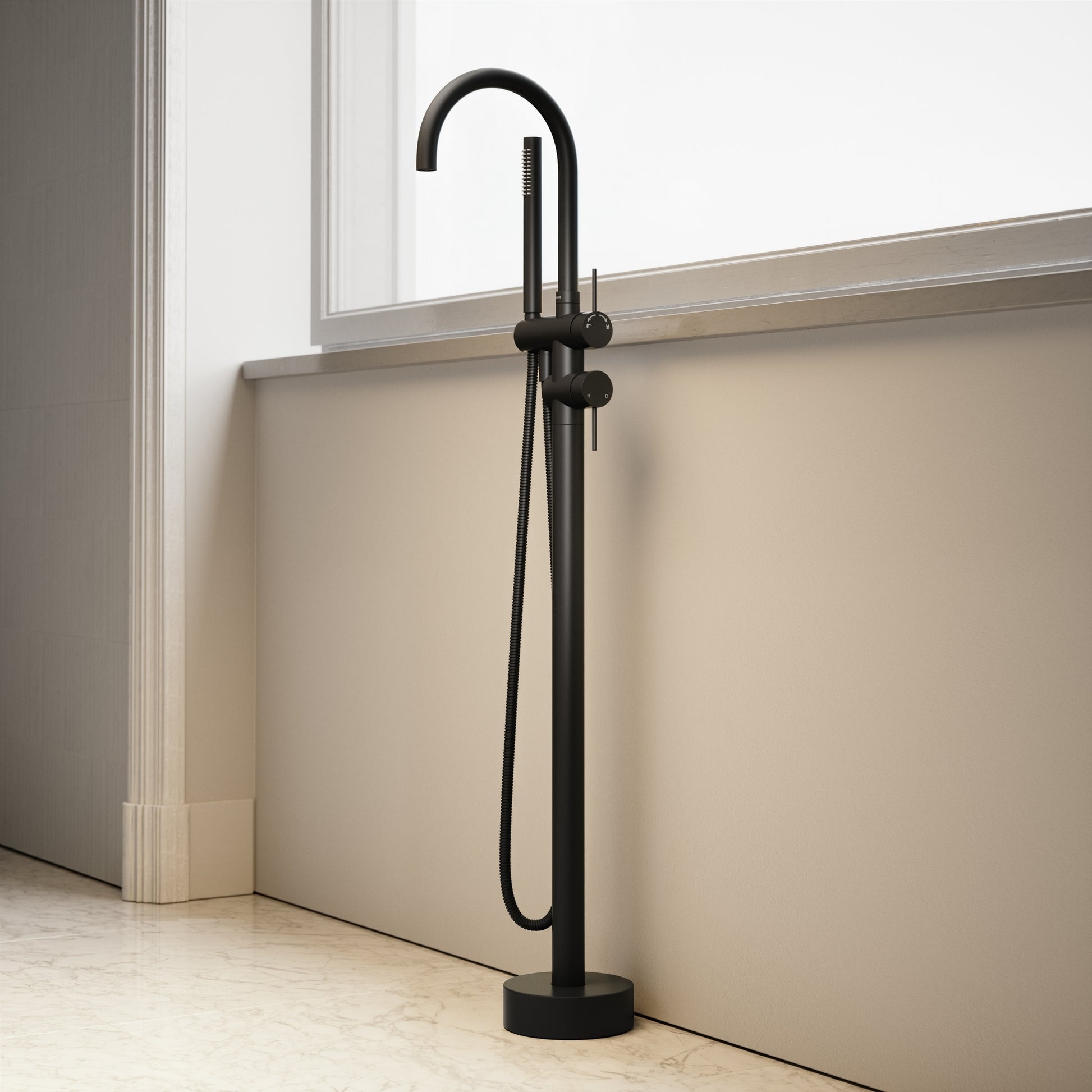 Luxe Matte Black Floorstanding Bath Shower Mixer Tap