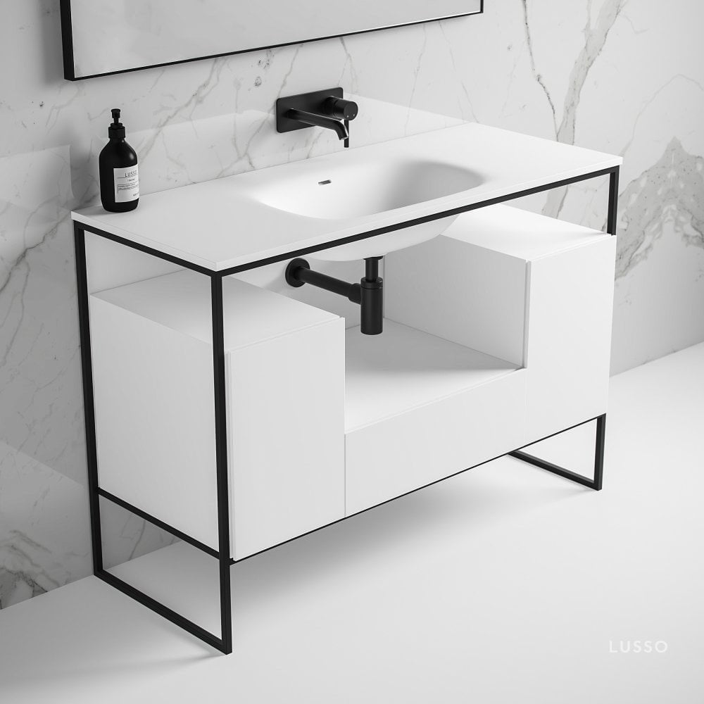 Luxe Matte Black Frame Vanity Unit with Stone Basin 1200mm