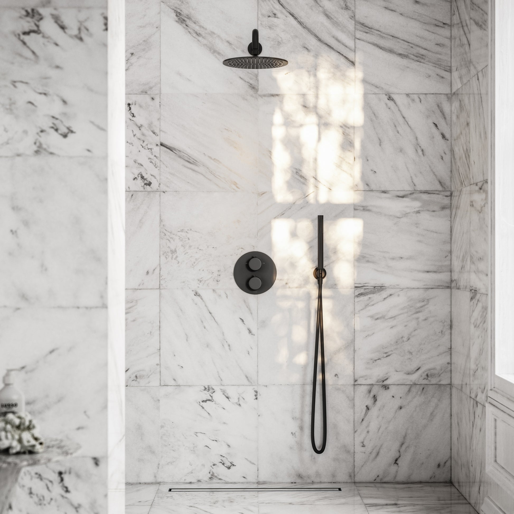 Luxe Matte Black Thermostatic Shower with Handheld Shower