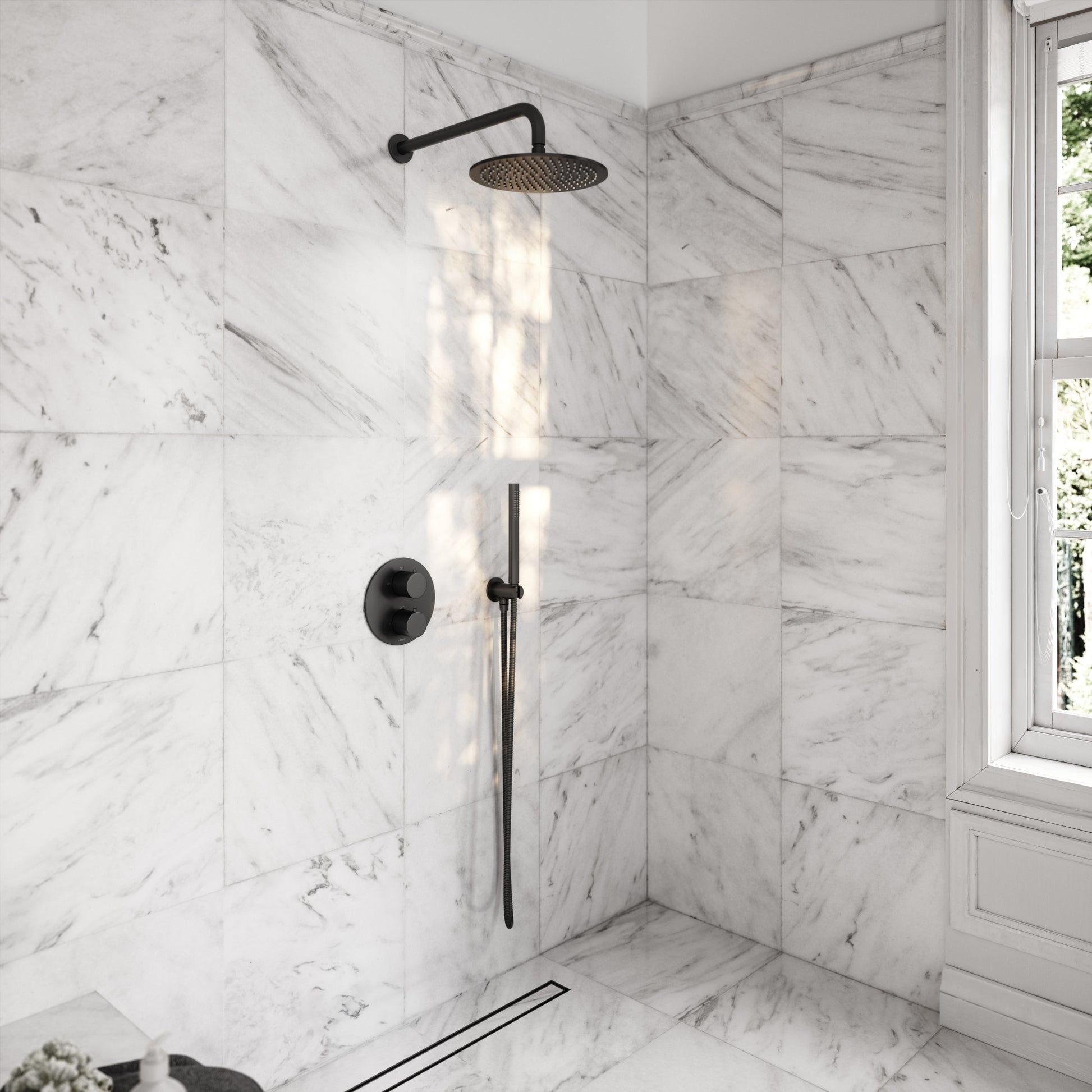 Luxe Matte Black Thermostatic Shower with Handheld Shower