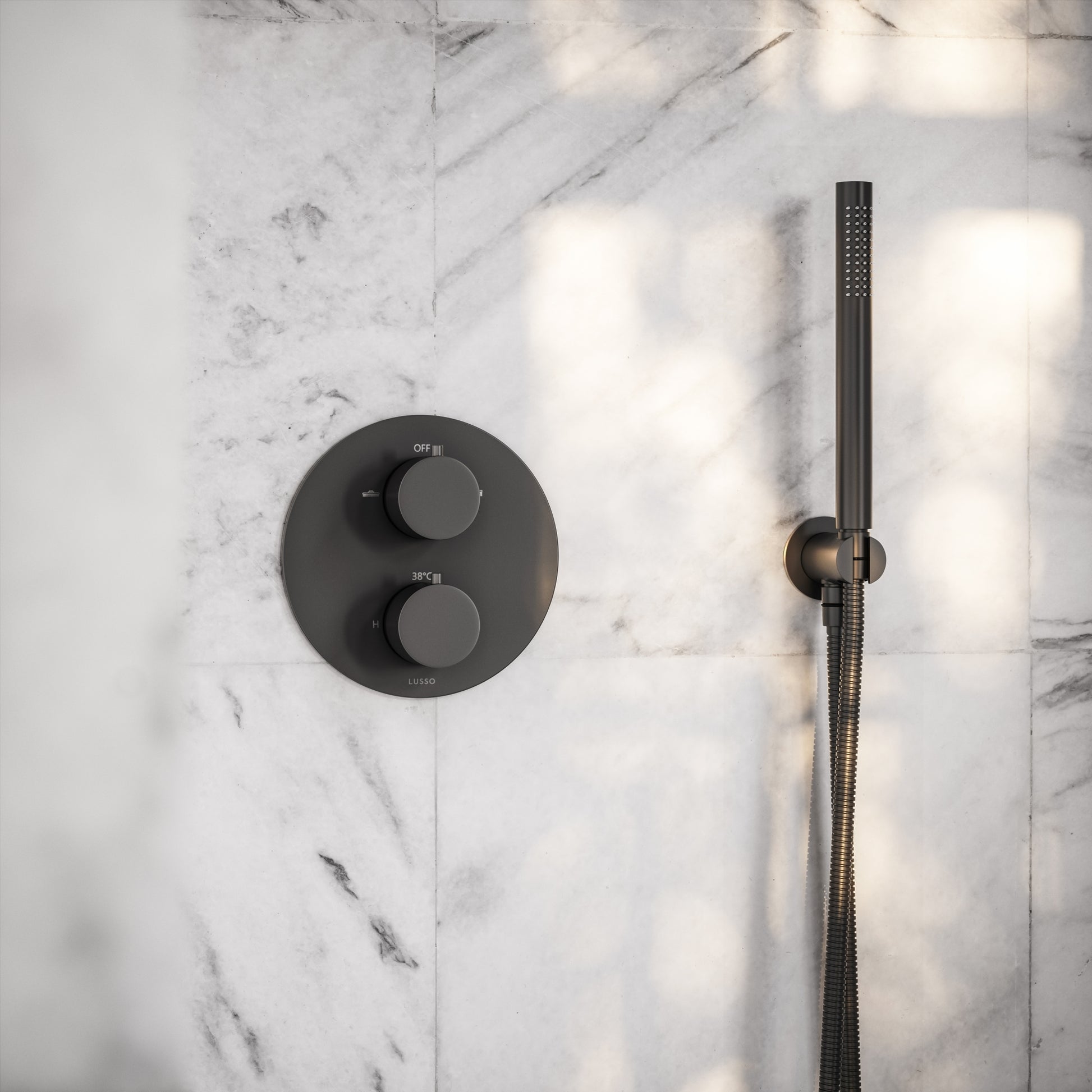 Luxe Matte Black Thermostatic Shower with Handheld Shower