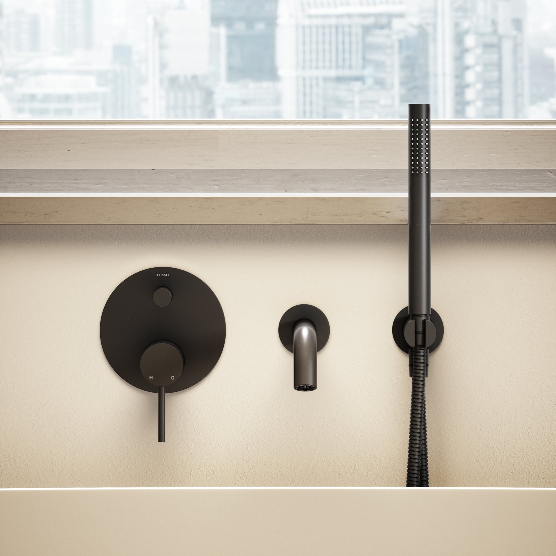 Luxe Matte Black Wall Mounted Bath Shower Mixer Tap