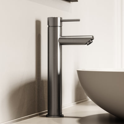 Luxe Monobloc Brushed Stainless Basin Tall Basin Mixer Tap