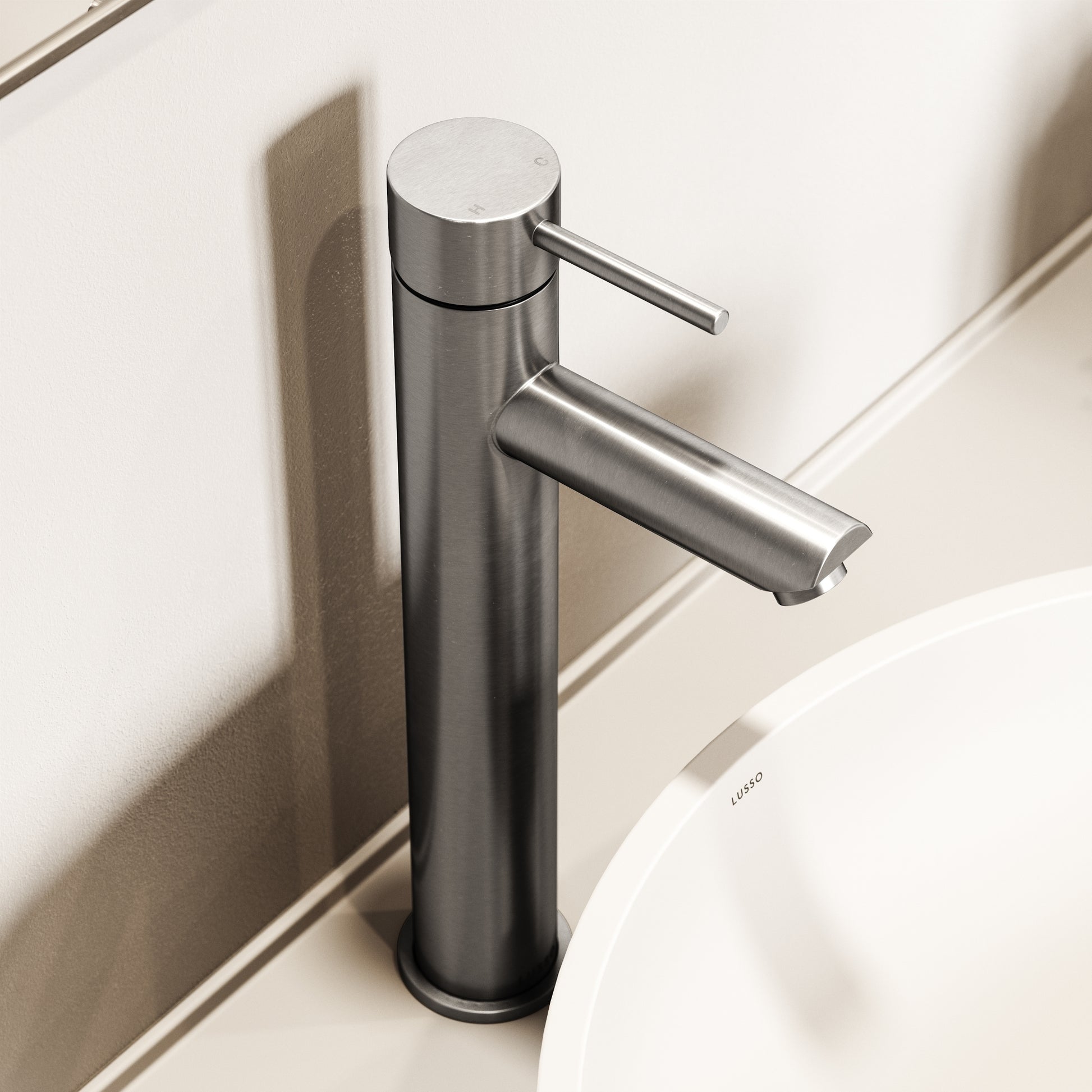 Luxe Monobloc Brushed Stainless Basin Tall Basin Mixer Tap