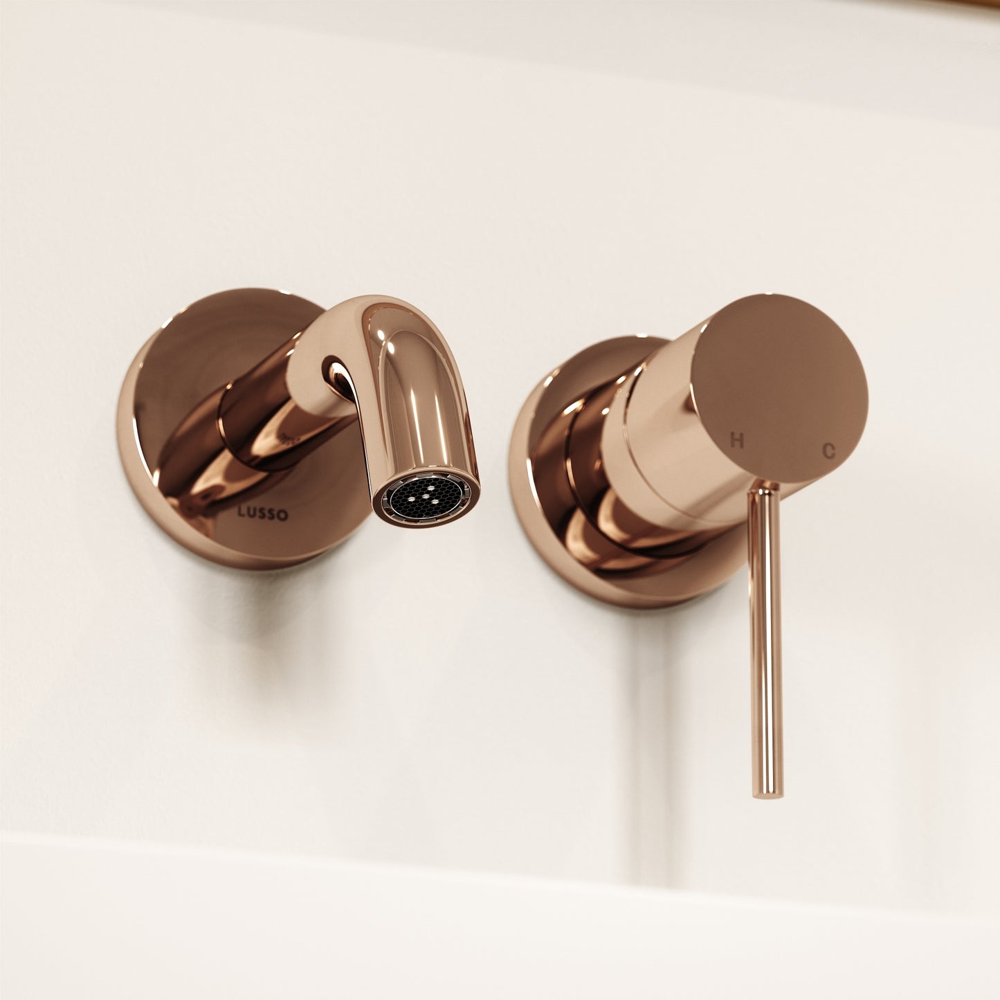 Luxe Rose Gold Short Projection Wall Mounted Basin Mixer Tap