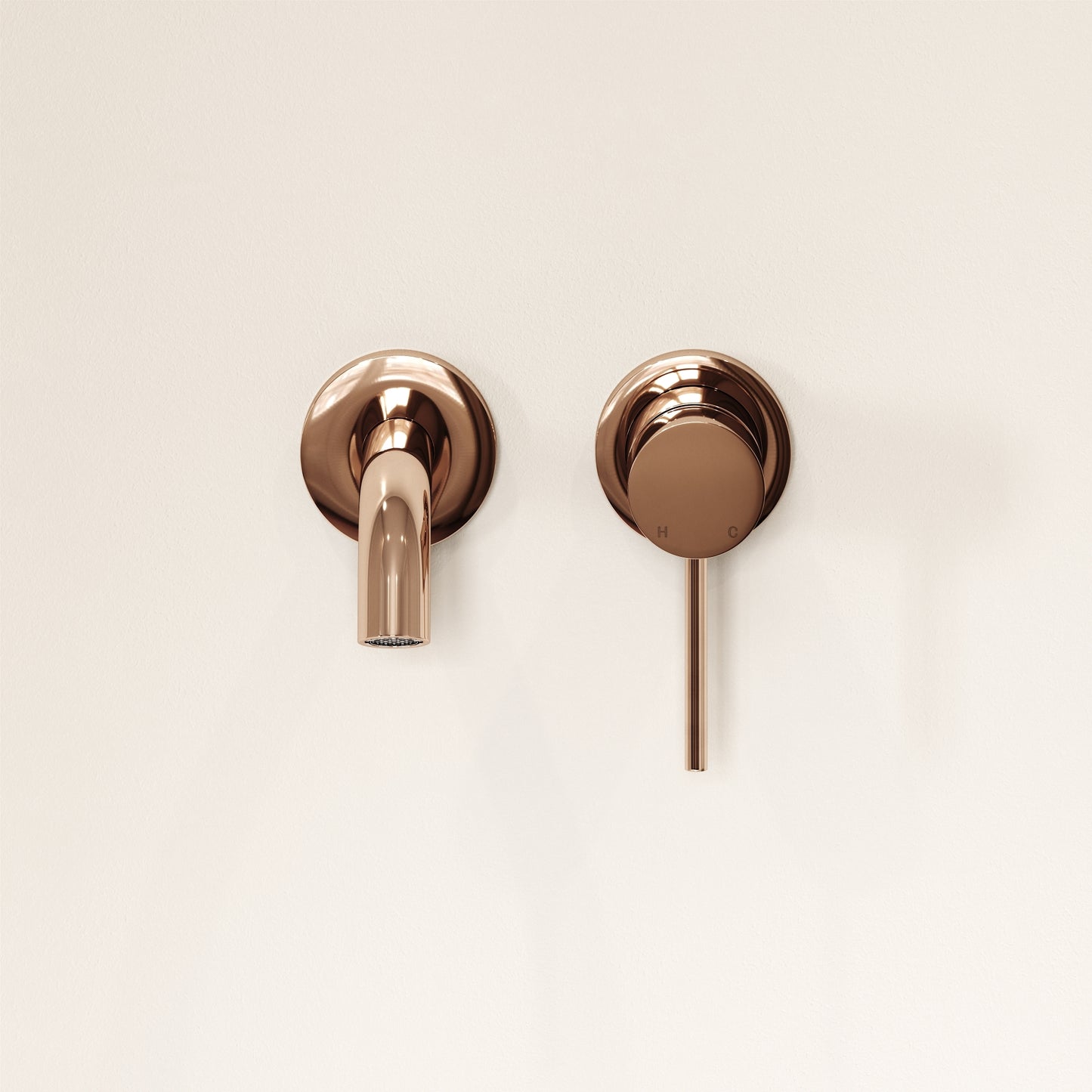 Luxe Rose Gold Short Projection Wall Mounted Basin Mixer Tap