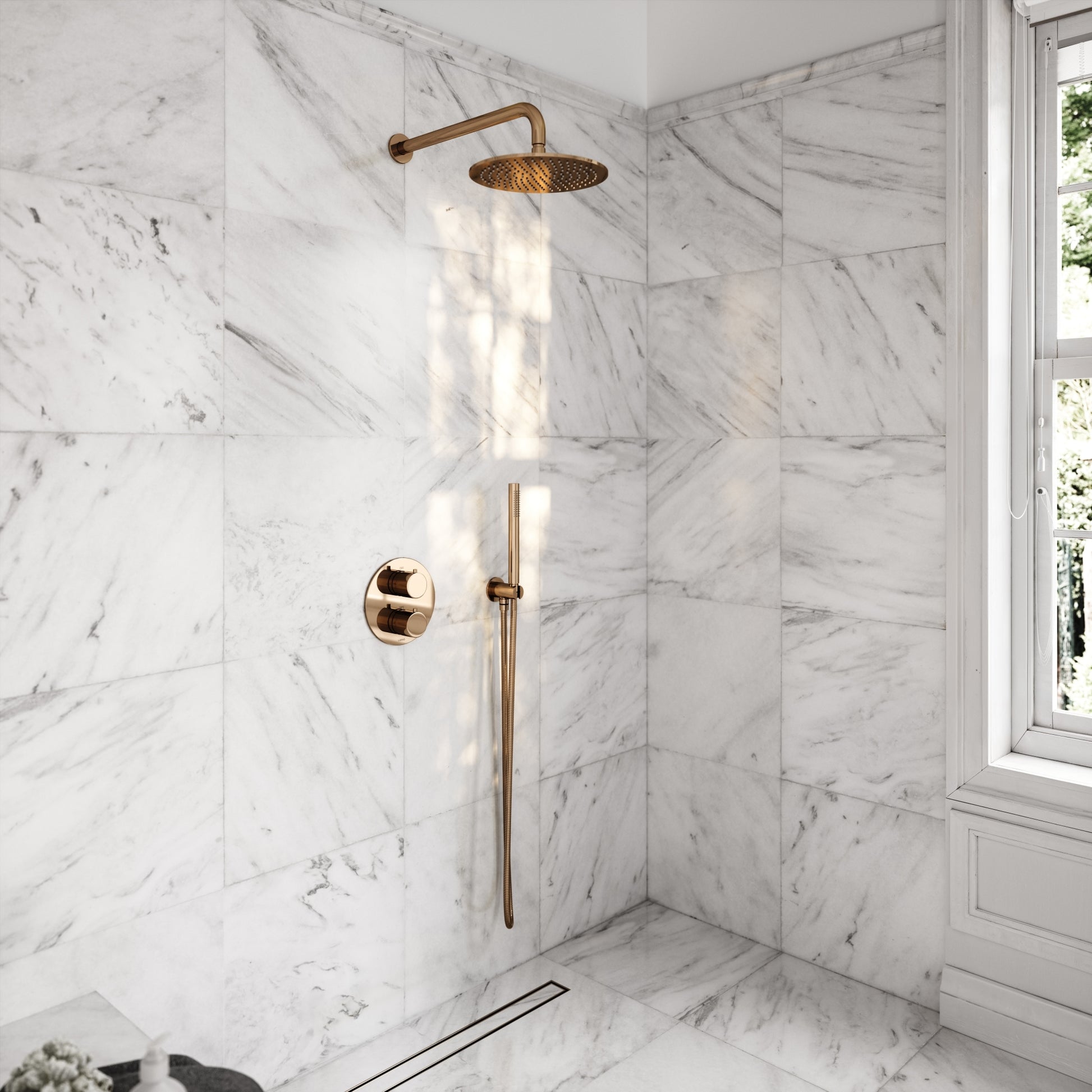 Luxe Rose Gold Thermostatic Shower with Handheld Shower