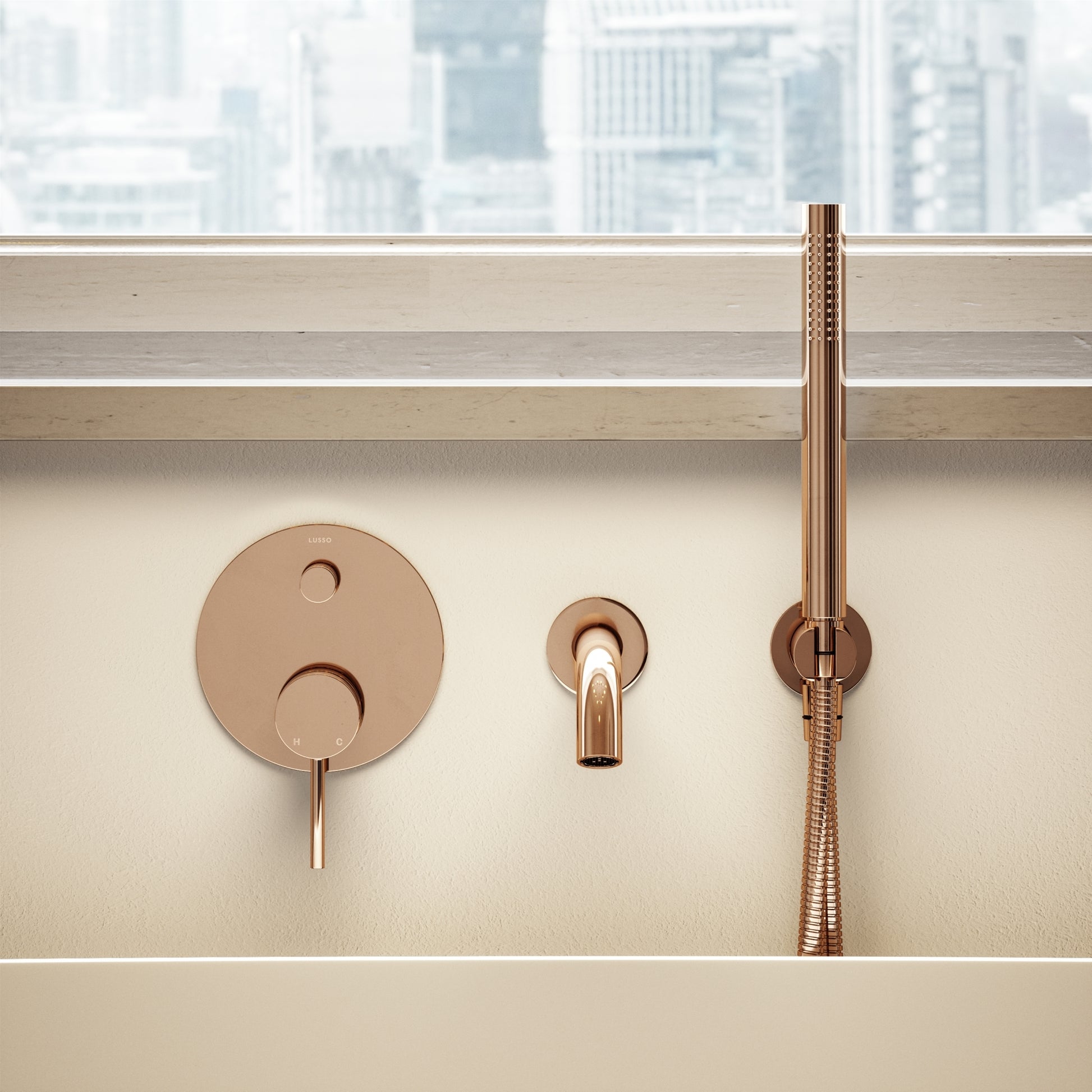 Luxe Rose Gold Wall Mounted Bath Shower Mixer Tap