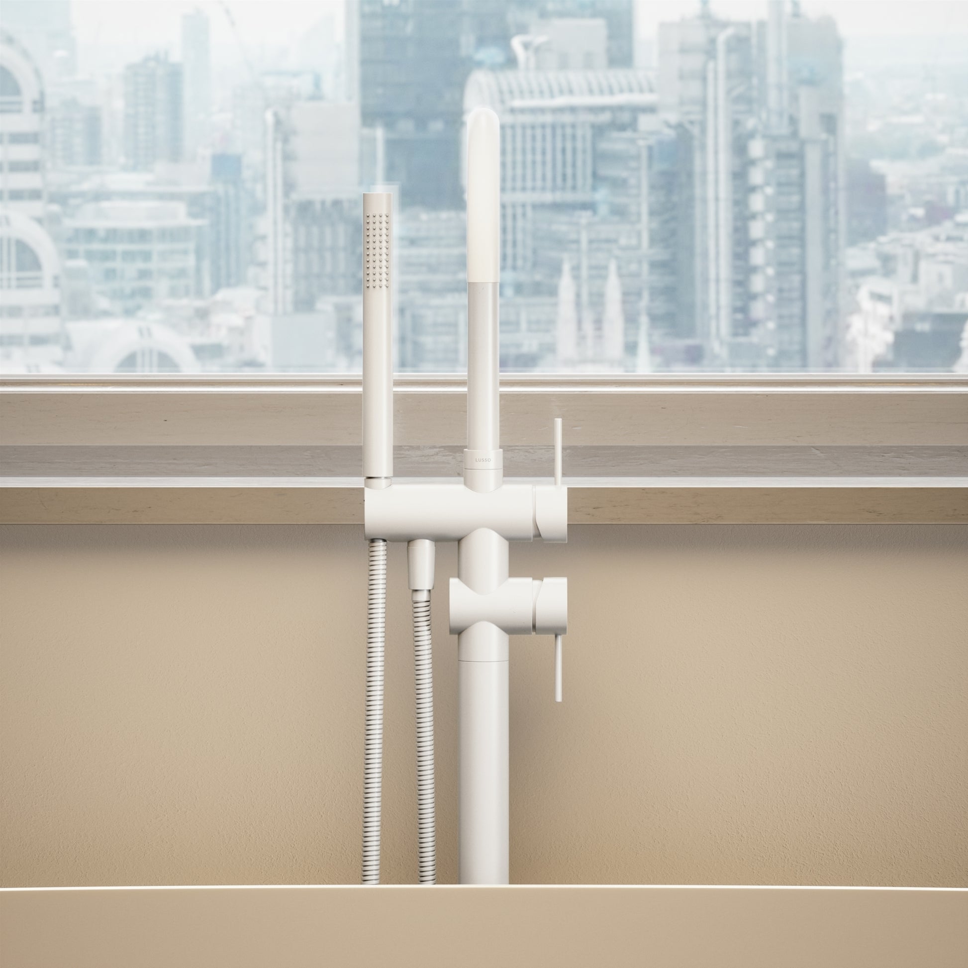 Luxe Silk Matte White Floorstanding Bath Shower Mixer Tap