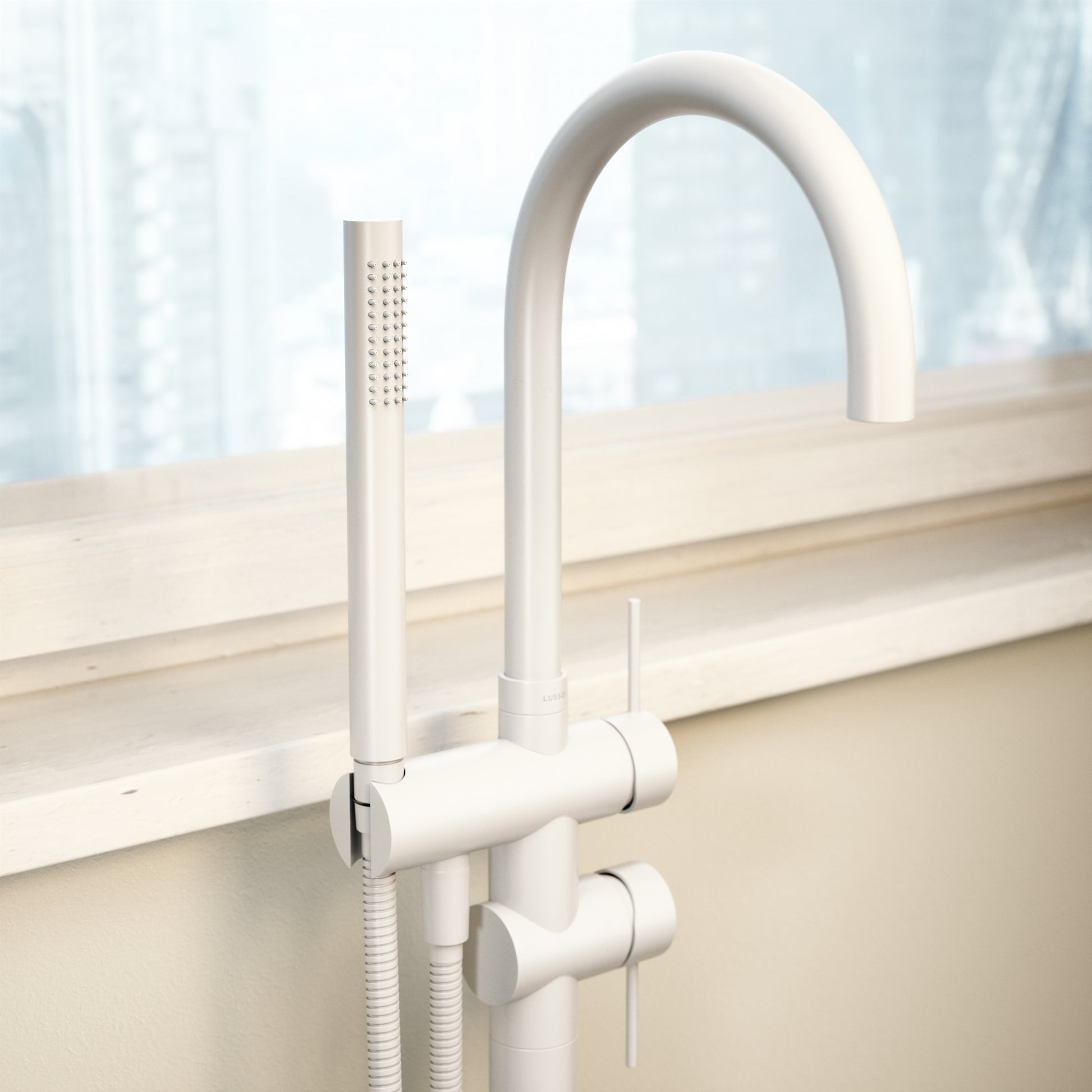 Luxe Silk Matte White Floorstanding Bath Shower Mixer Tap