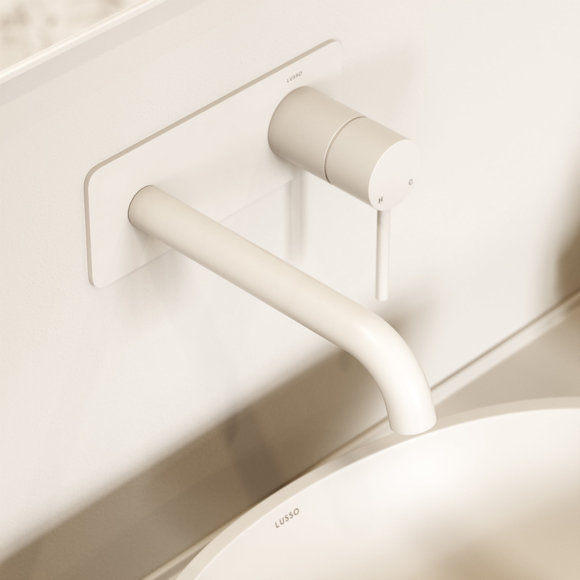 Luxe Silk Matte White Wall Mounted Basin Mixer Tap V2