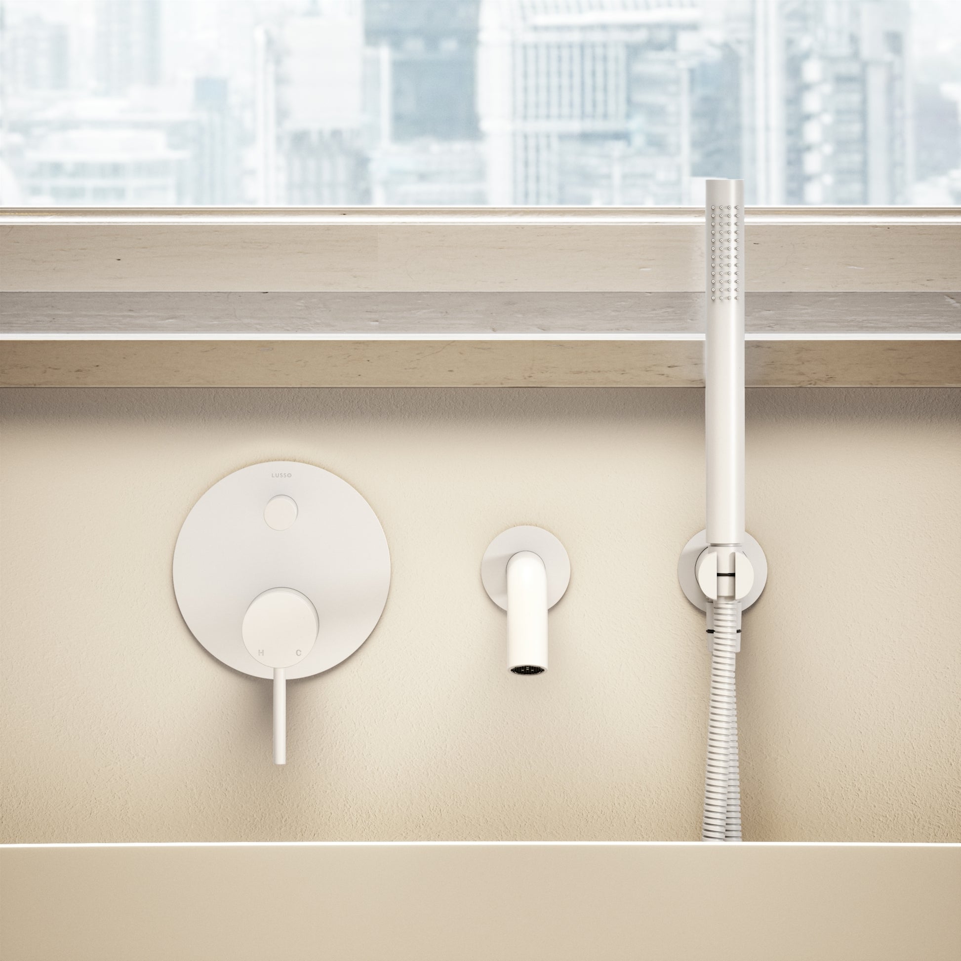 Luxe Silk Matte White Wall Mounted Bath Shower Mixer Tap