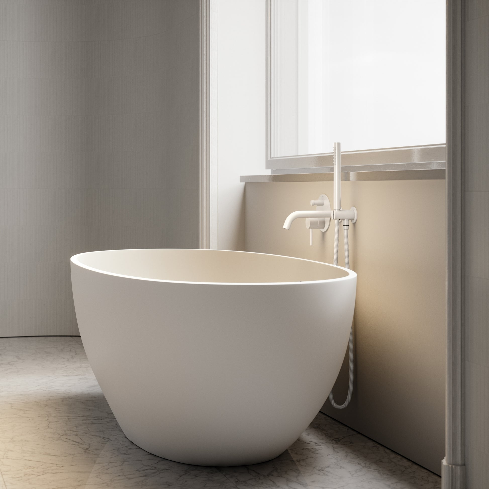 Luxe Silk Matte White Wall Mounted Bath Shower Mixer Tap