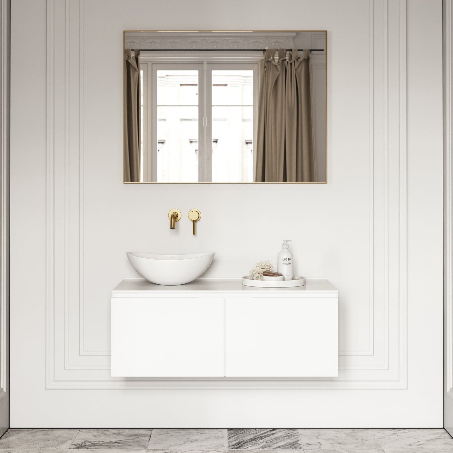 Luxor Matte White Stone Vanity Unit 1000mm