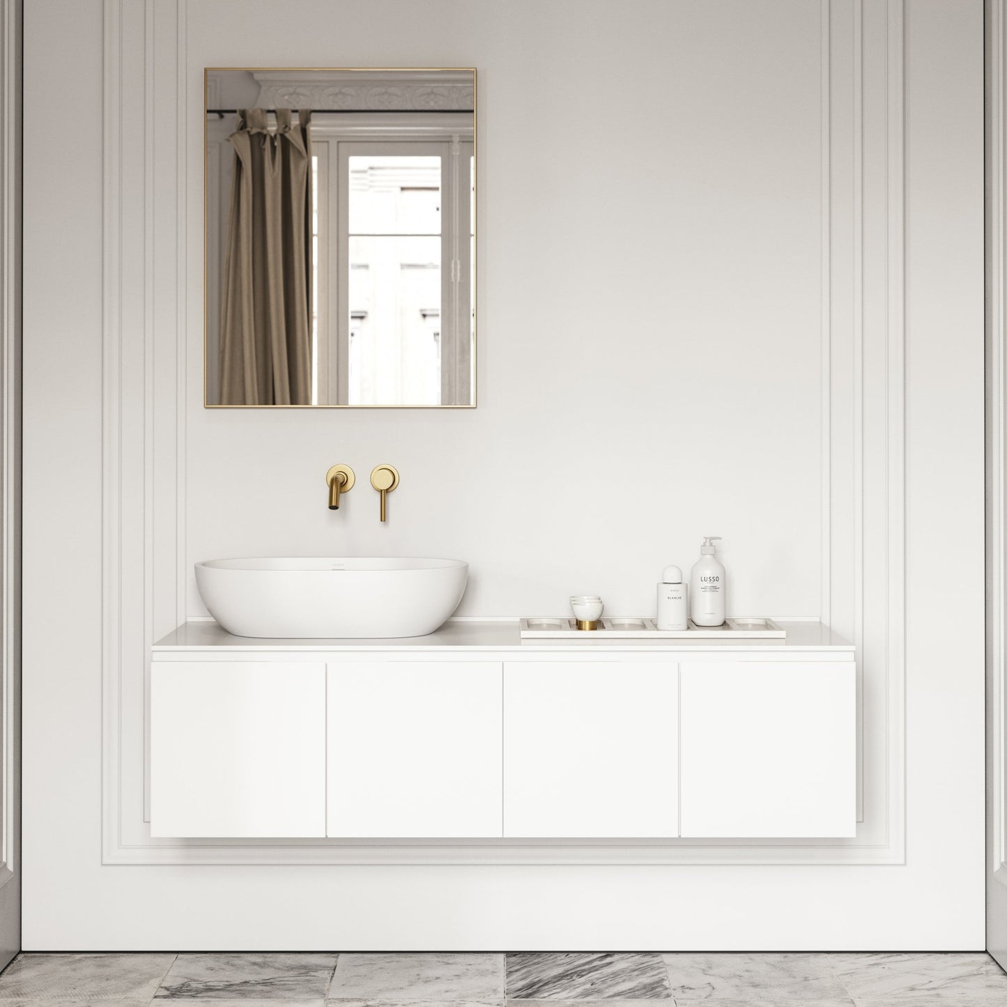 Luxor Matte White Stone Vanity Unit 1400mm
