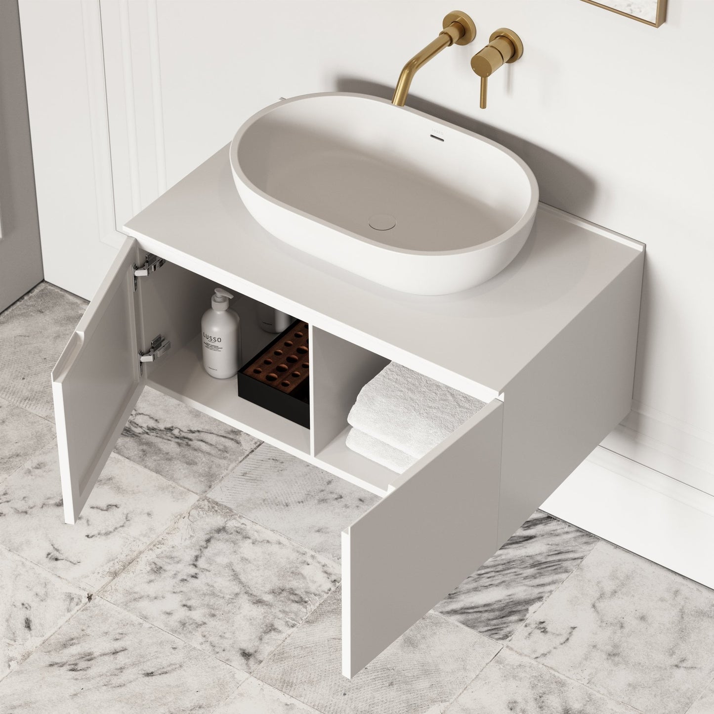 Luxor Matte White Stone Vanity Unit 800mm