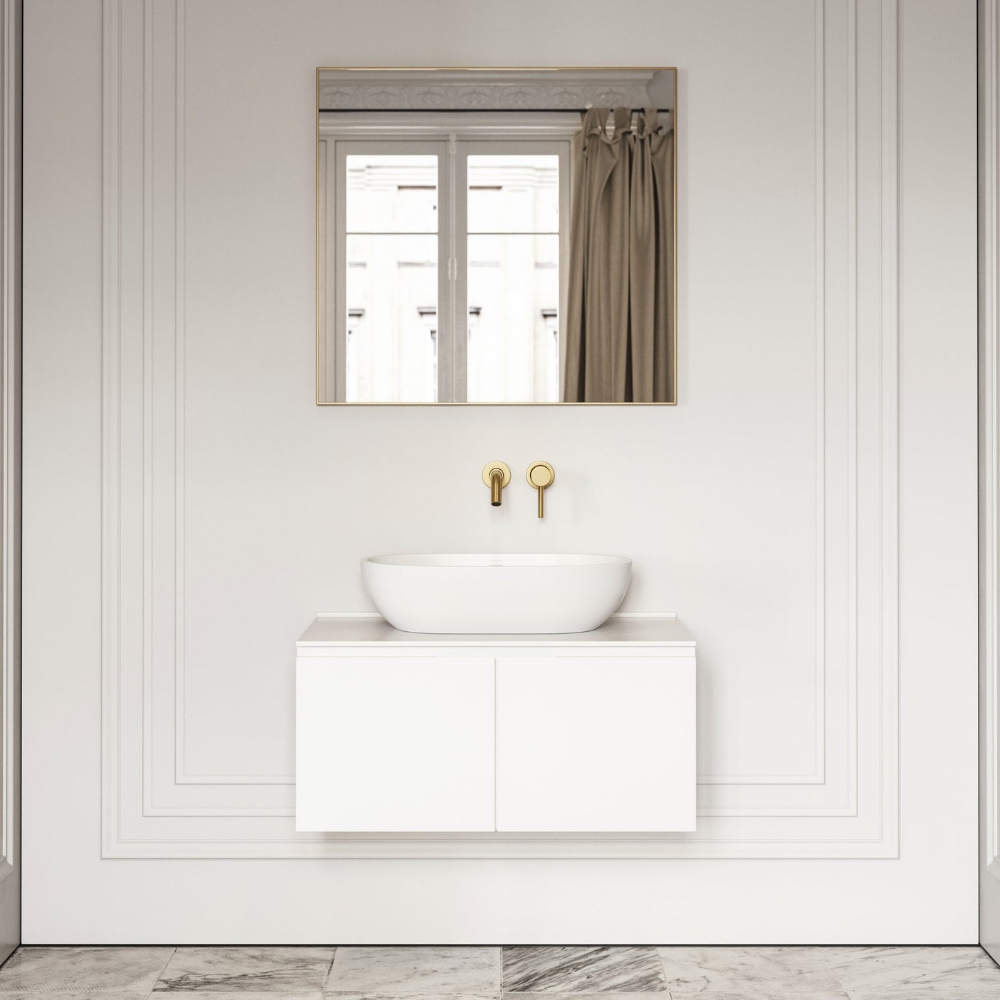 Luxor Matte White Stone Vanity Unit 800mm