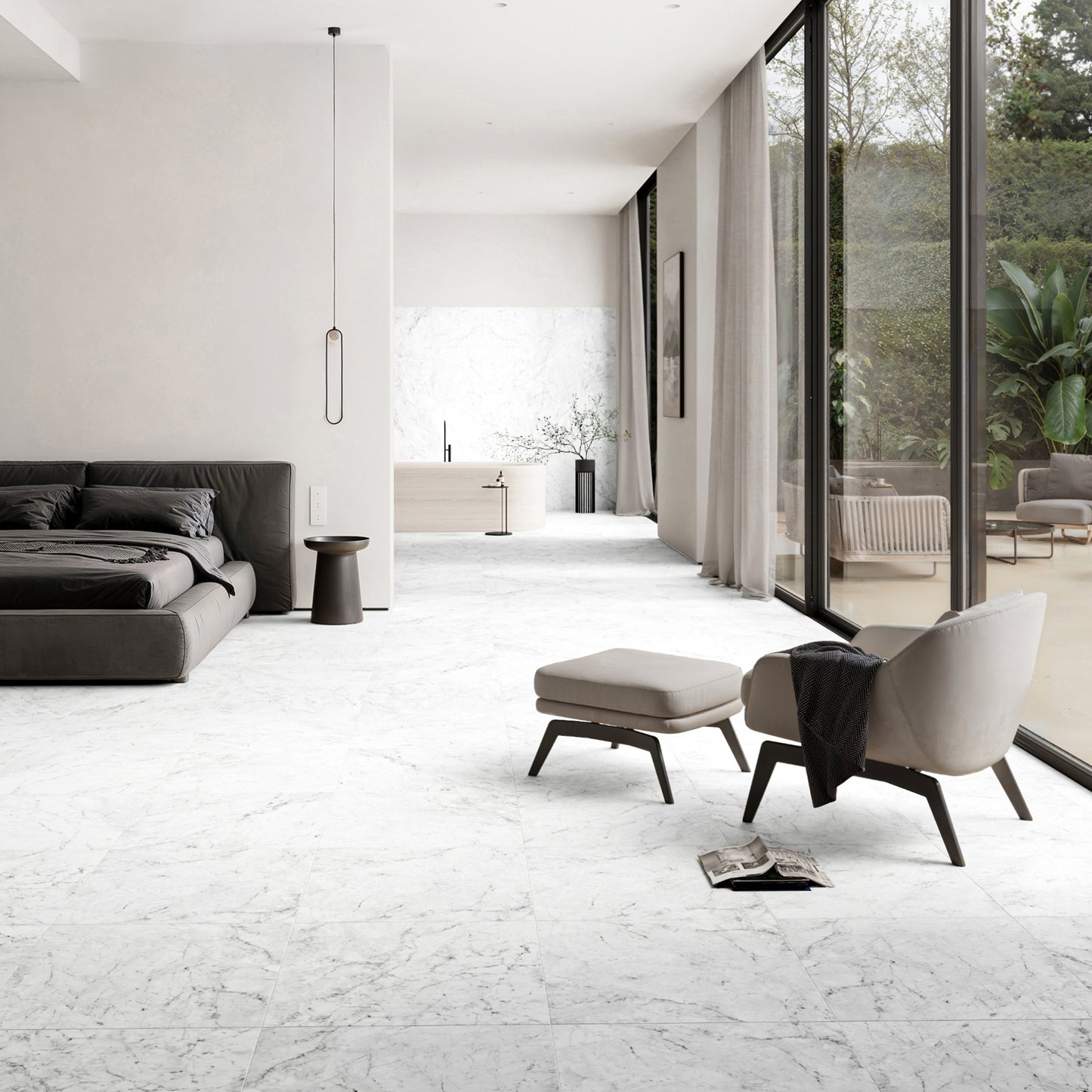 Massa Bianco Carrara Marble Porcelain Wall or Floor Tile 600 x 600mm