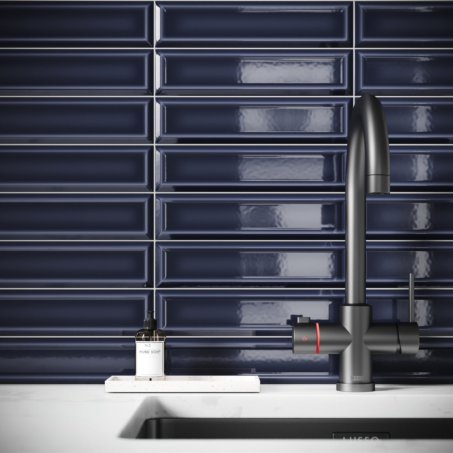 Metro Midnight Blue Glazed Porcelain Bevelled Wall Tile