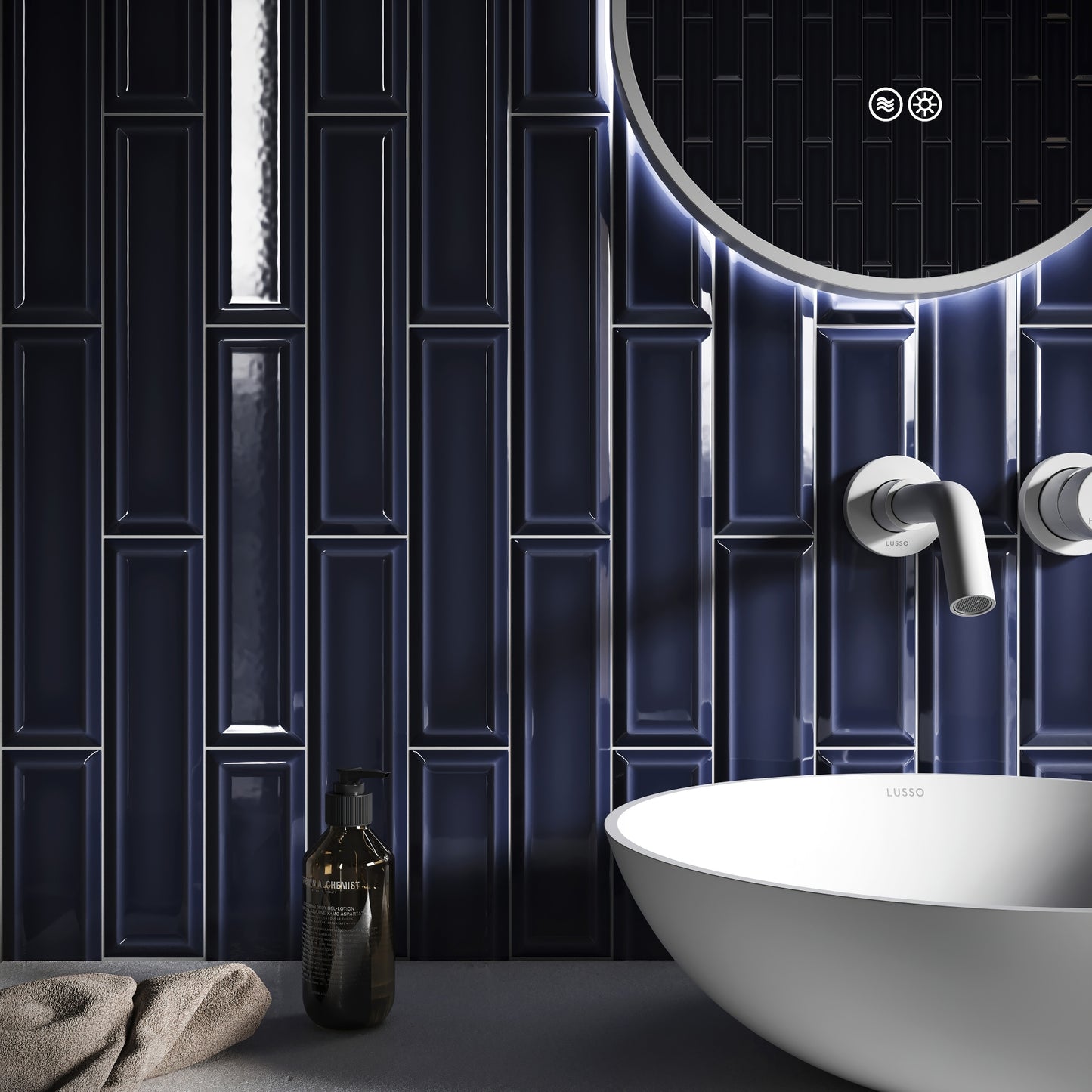 Metro Midnight Blue Glazed Porcelain Bevelled Wall Tile