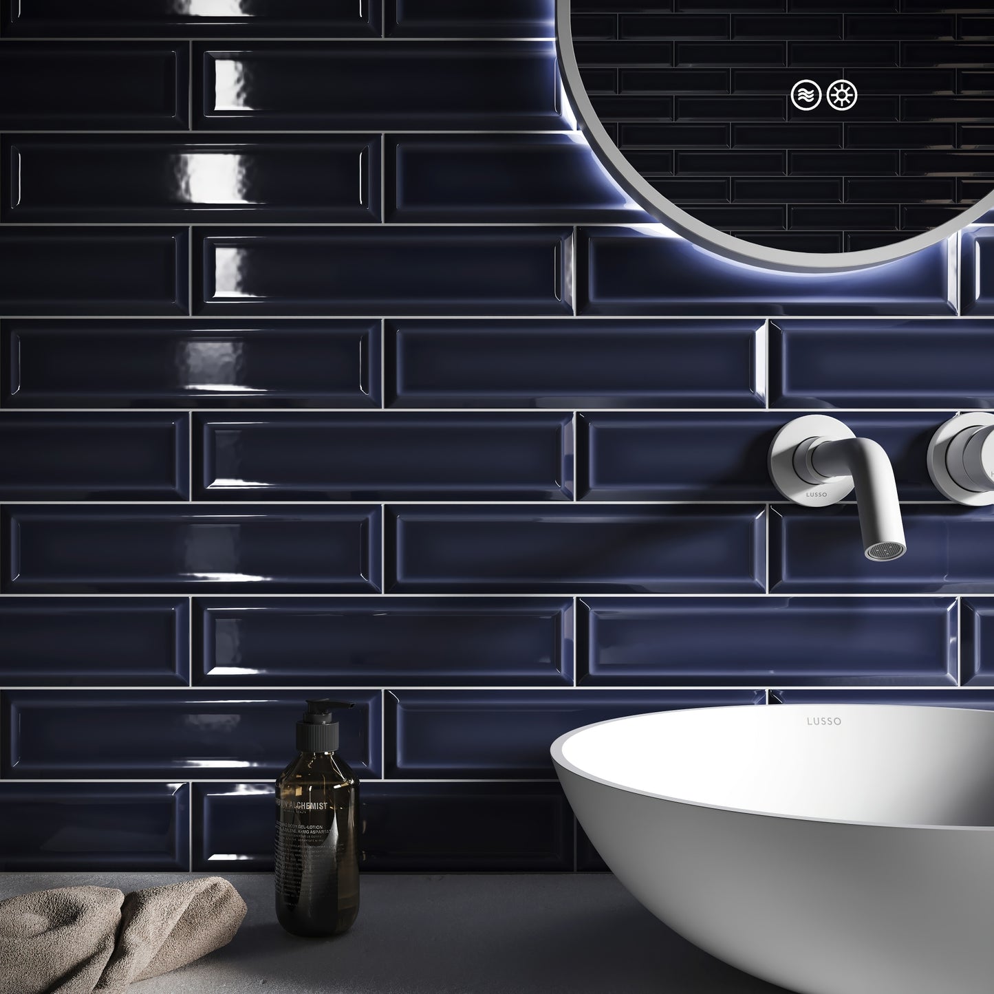 Metro Midnight Blue Glazed Porcelain Bevelled Wall Tile