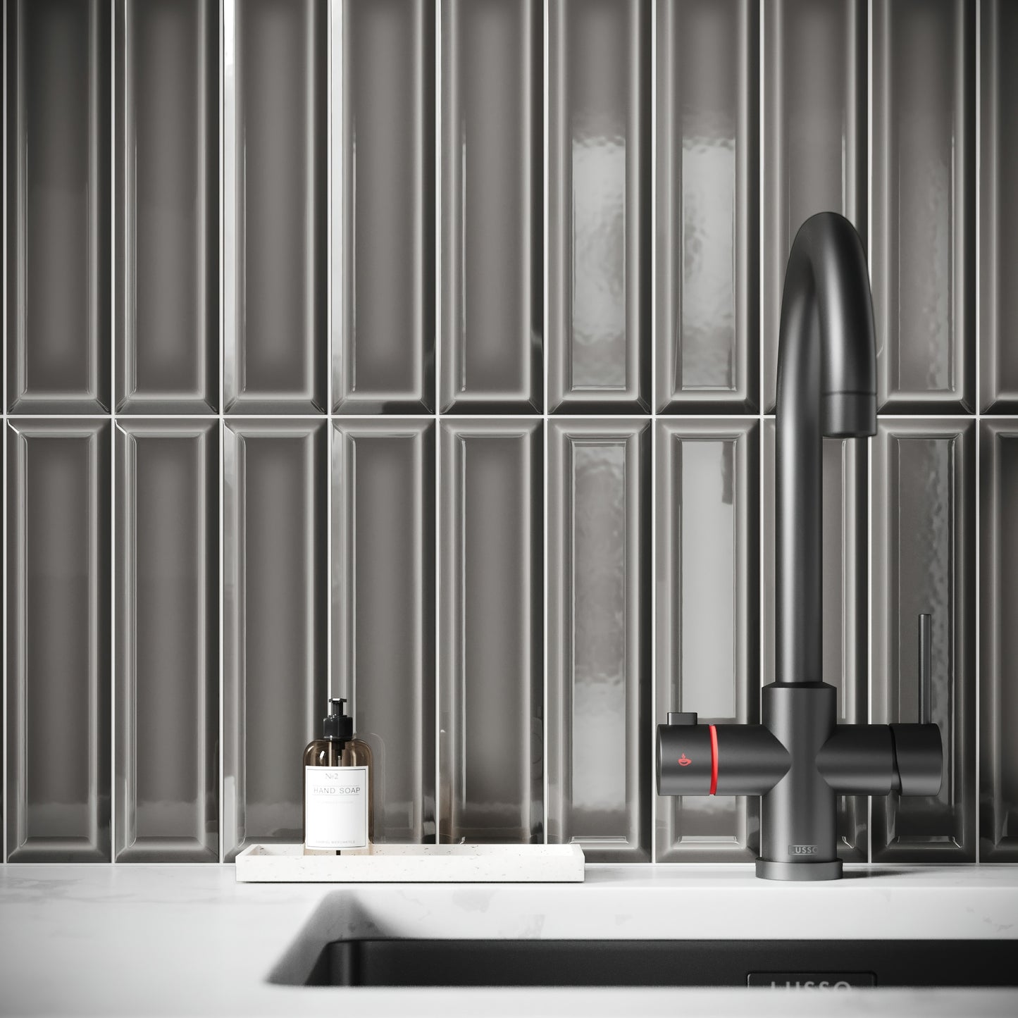 Metro Stirling Grey Glazed Porcelain Bevelled Wall Tile