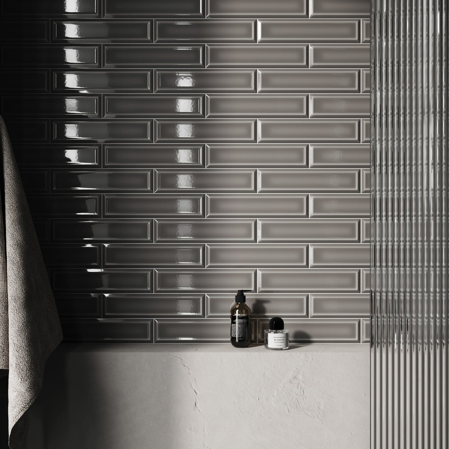 Metro Stirling Grey Glazed Porcelain Bevelled Wall Tile