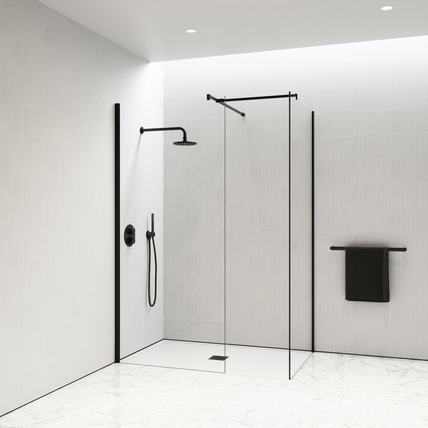 Modular Complete Walk In Shower Enclosure Matte Black - KIT B (ALL SIZES)