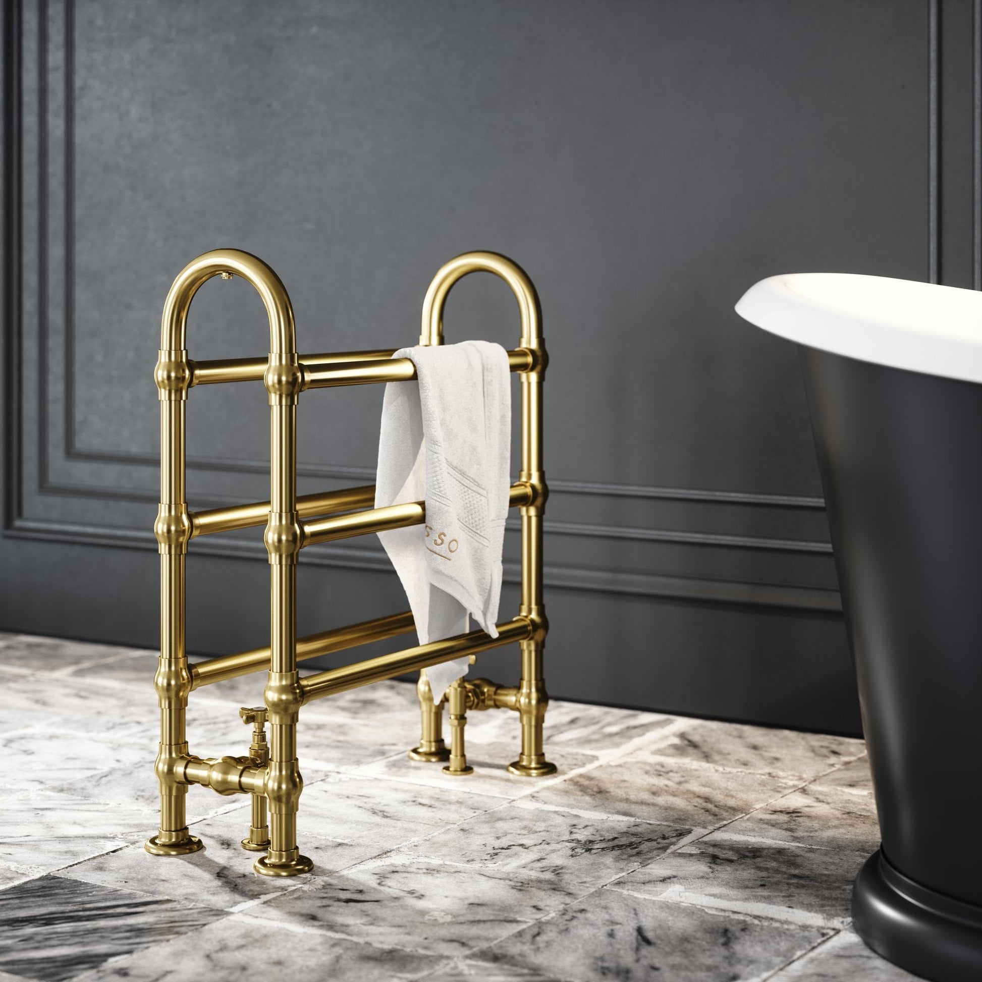 Montpelier Floor Mounted Traditional Towel Warmer Radiator Brushed Gold