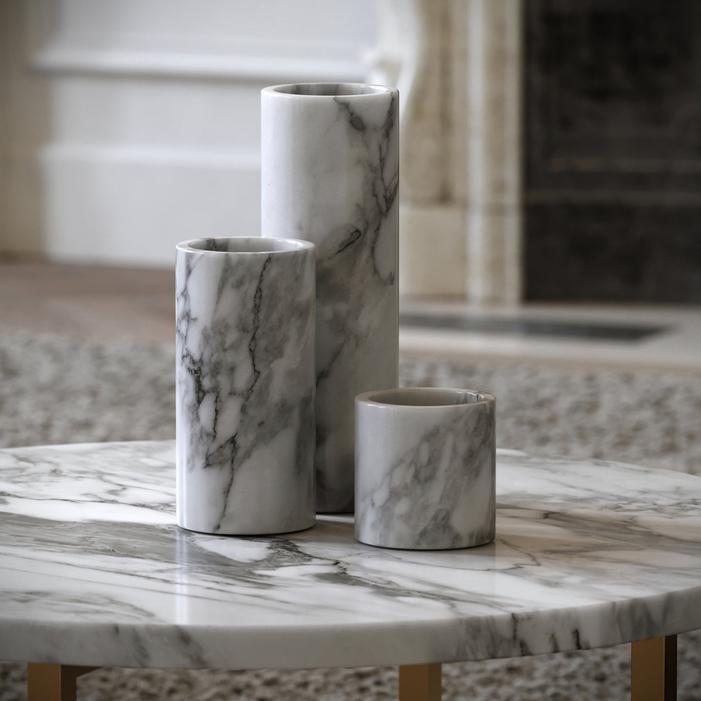 Moretti Arabescato Marble 3 Vase Collection