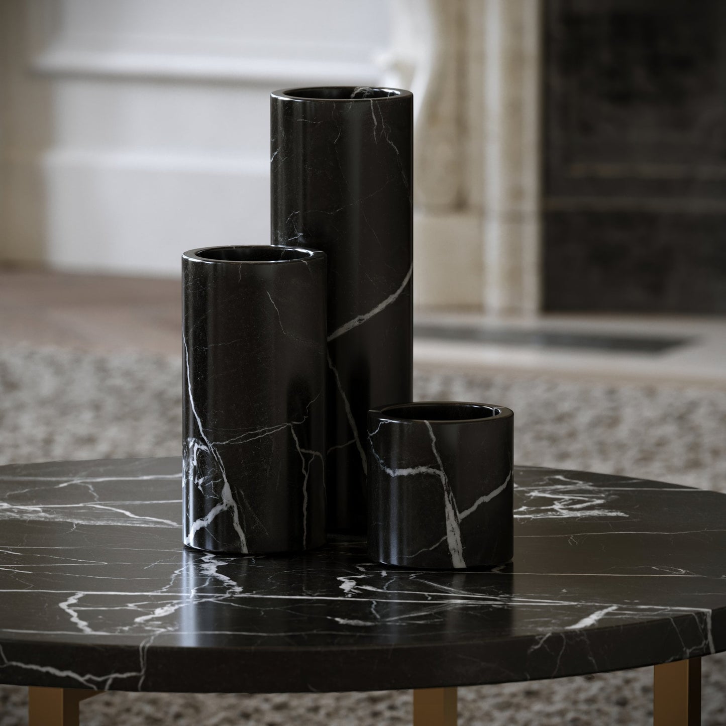 Moretti Nero Marquina Marble 3 Vase Collection