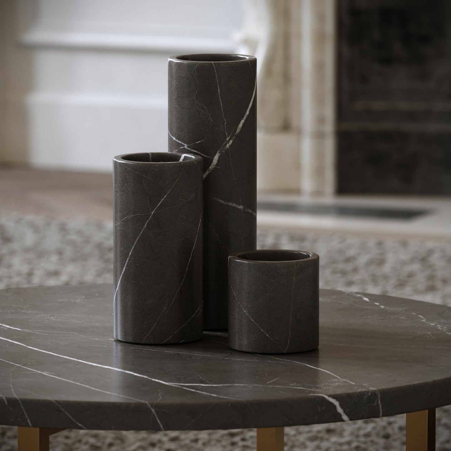 Moretti Pietra Grey Marble 3 Vase Collection