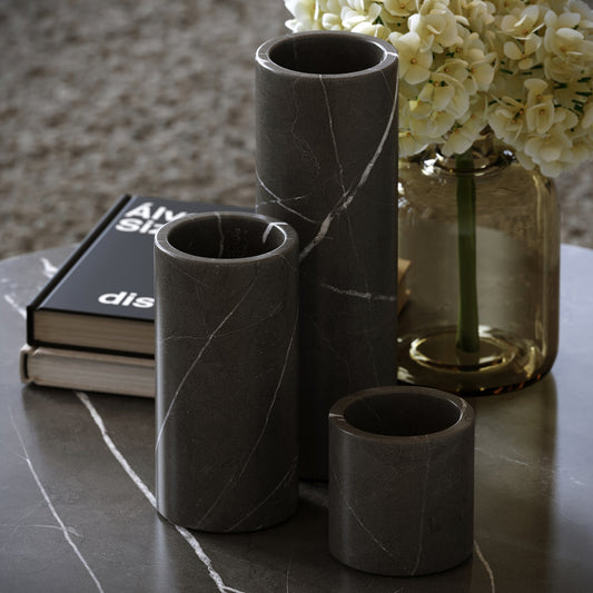 Moretti Pietra Grey Marble 3 Vase Collection