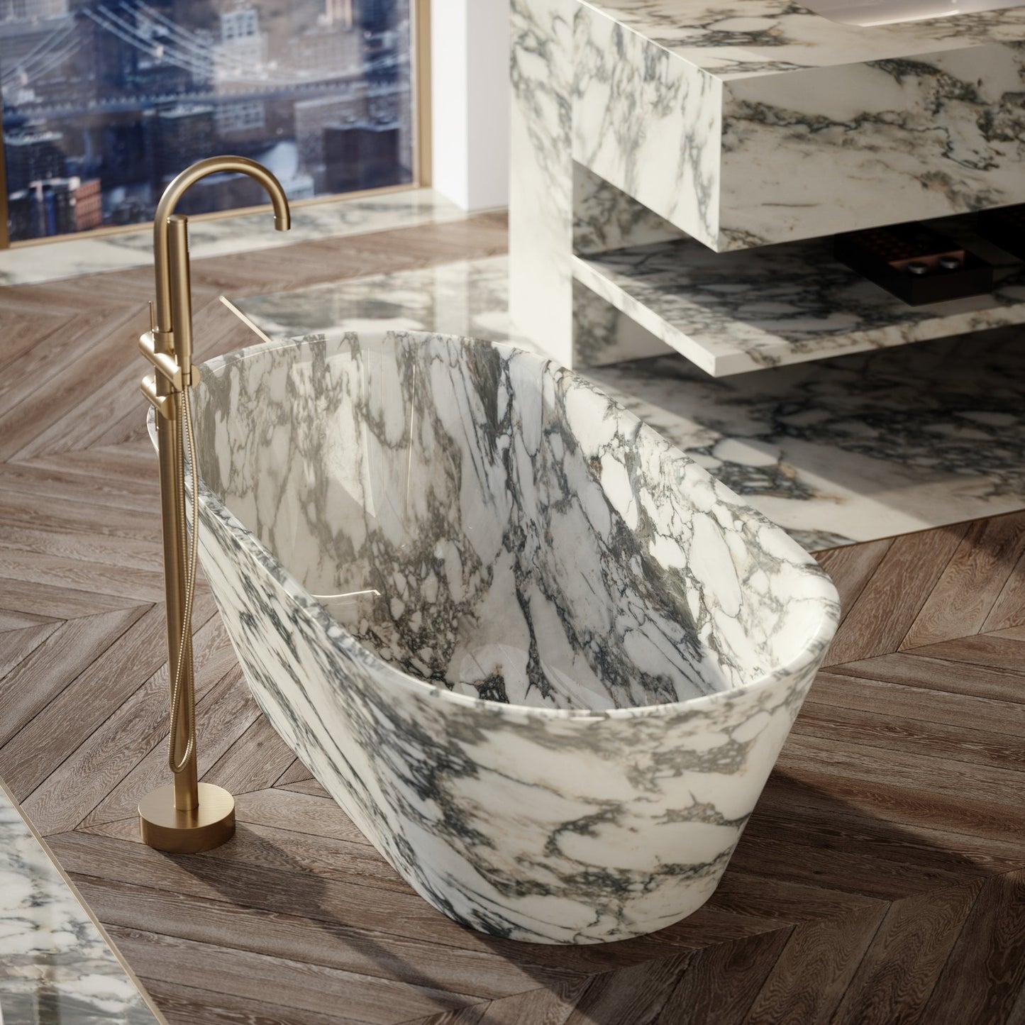 Muse Arabescato Marble Freestanding Bath 1700mm